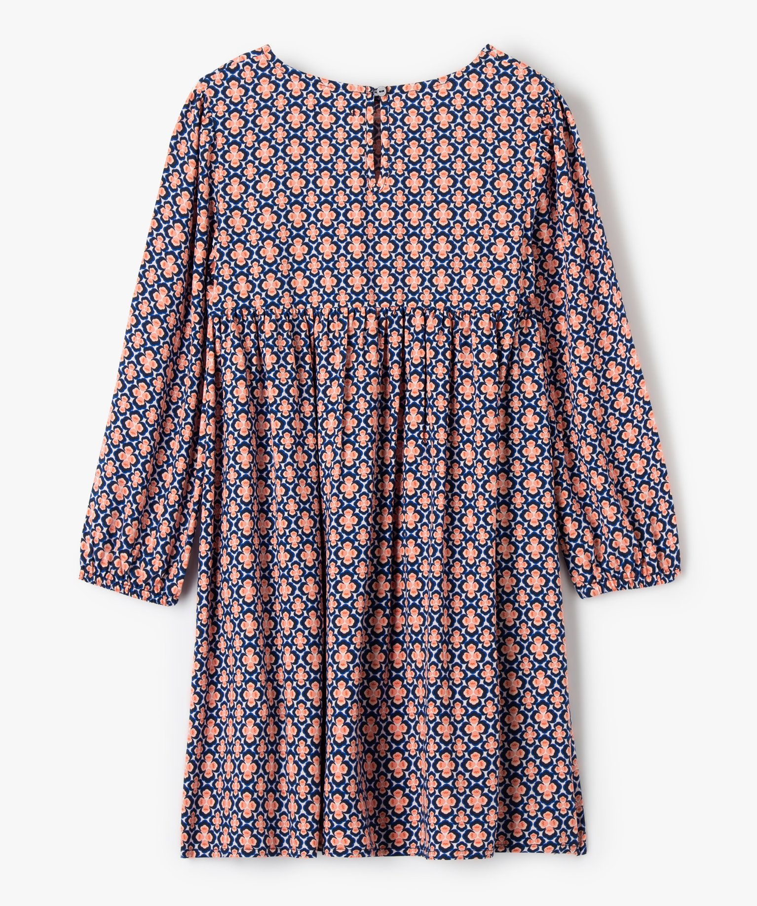 Robe fille fluide à manches longues et motifs bleu | GEMO