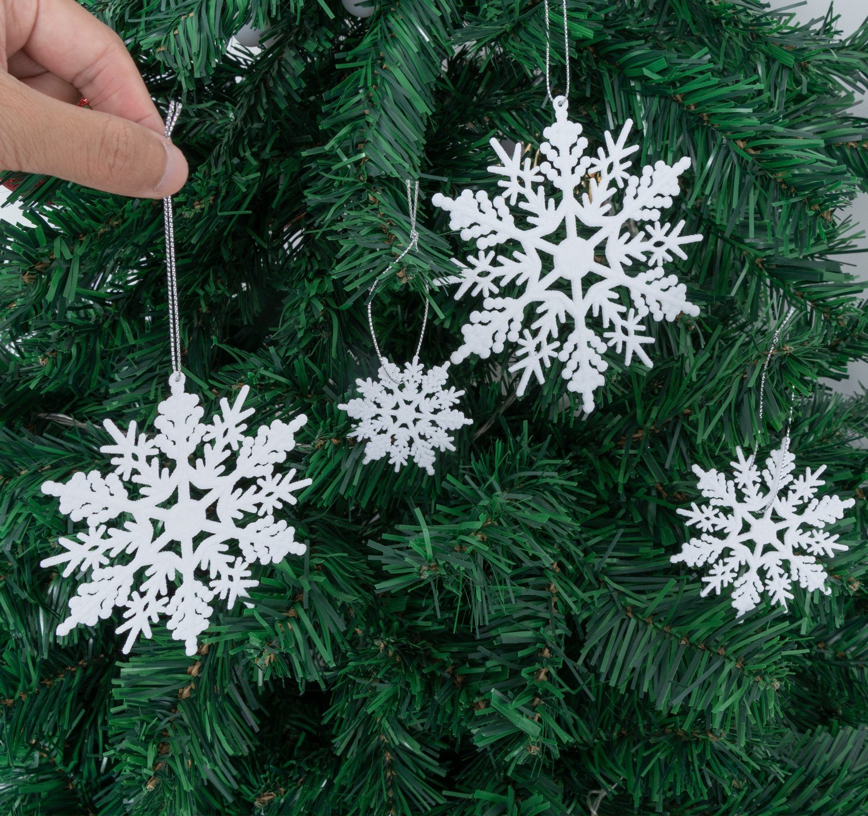 Homewit Christbaumschmuck 56 Stück weiße Schneeflocken-Ornamente, Ornamente für den Winter
