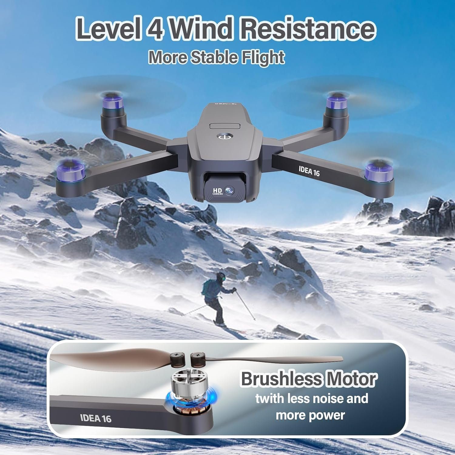 le-idea Drohne (2K, IDEA16 Drohne mit einstellbarer 2K Kamera,5GHz WIFI FPV Drohnen, Drohne 2 Batterien mit 30 Minuten Flugzeit, IDEA16 Drohne 2023 Modell)