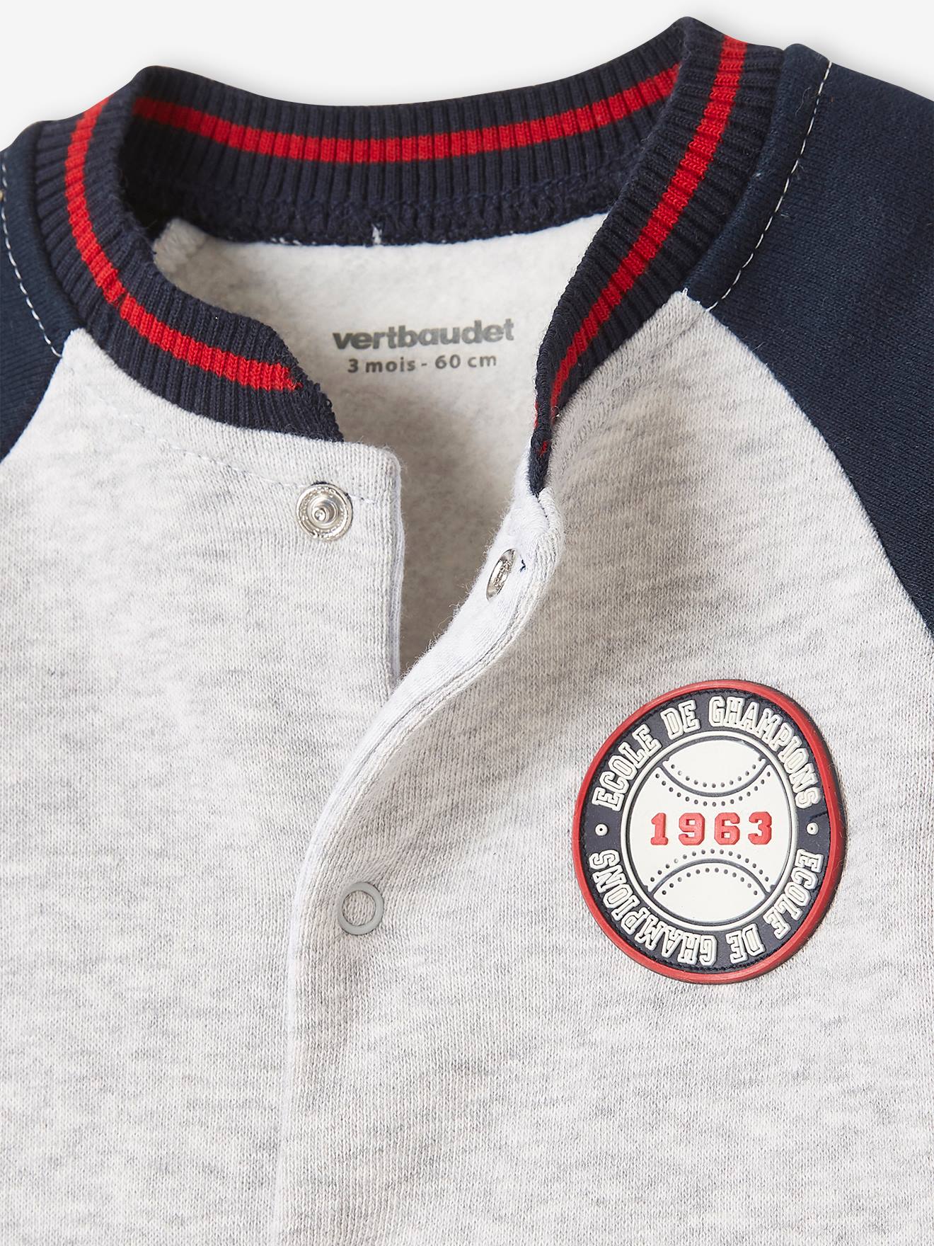 Vertbaudet Jungen Baby Strampler, Sweatware - hellgrau meliert