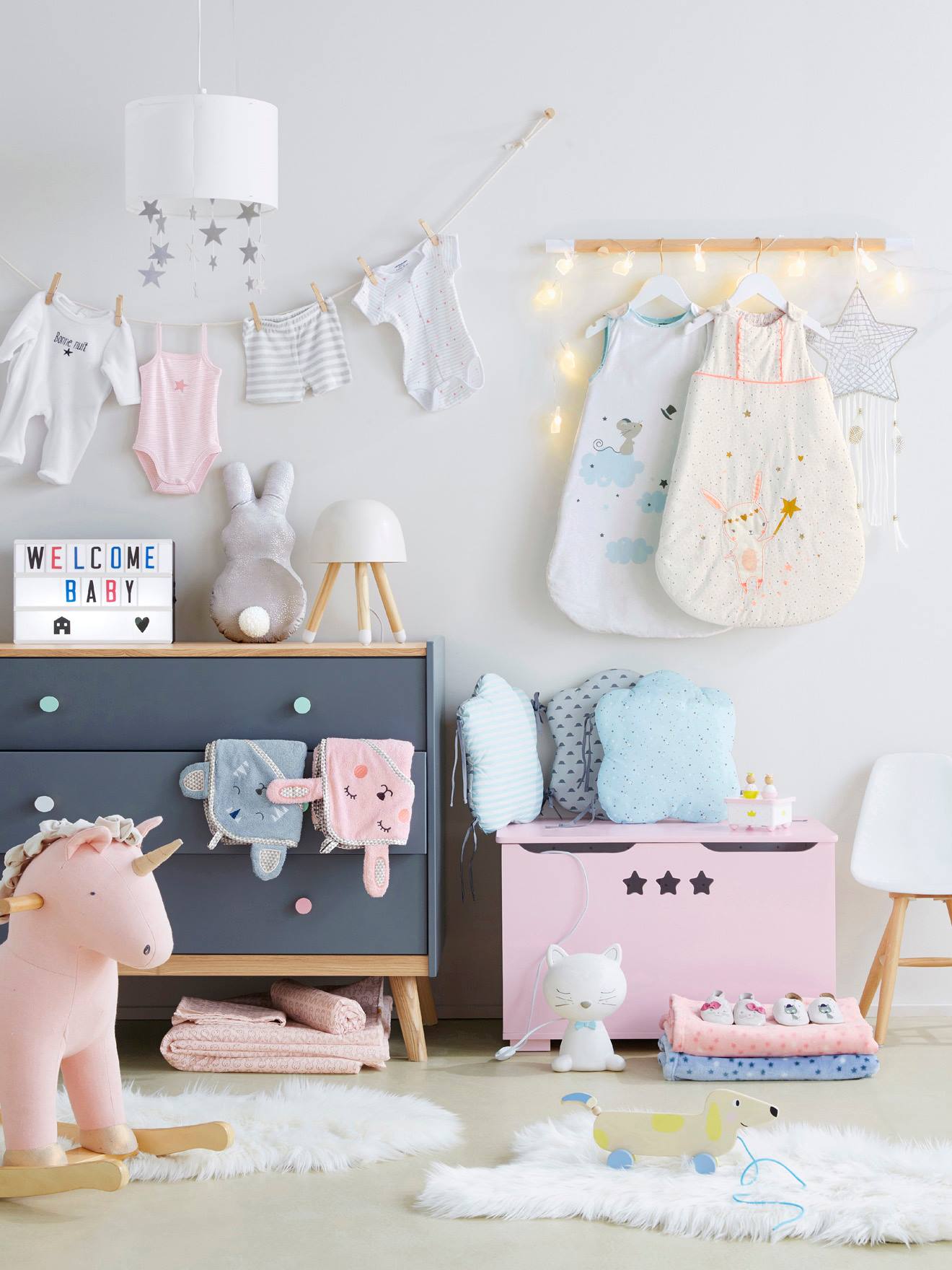 Vertbaudet Baby Decke mit Sternen, Mikrofaser Oeko-Tex - hellgrau