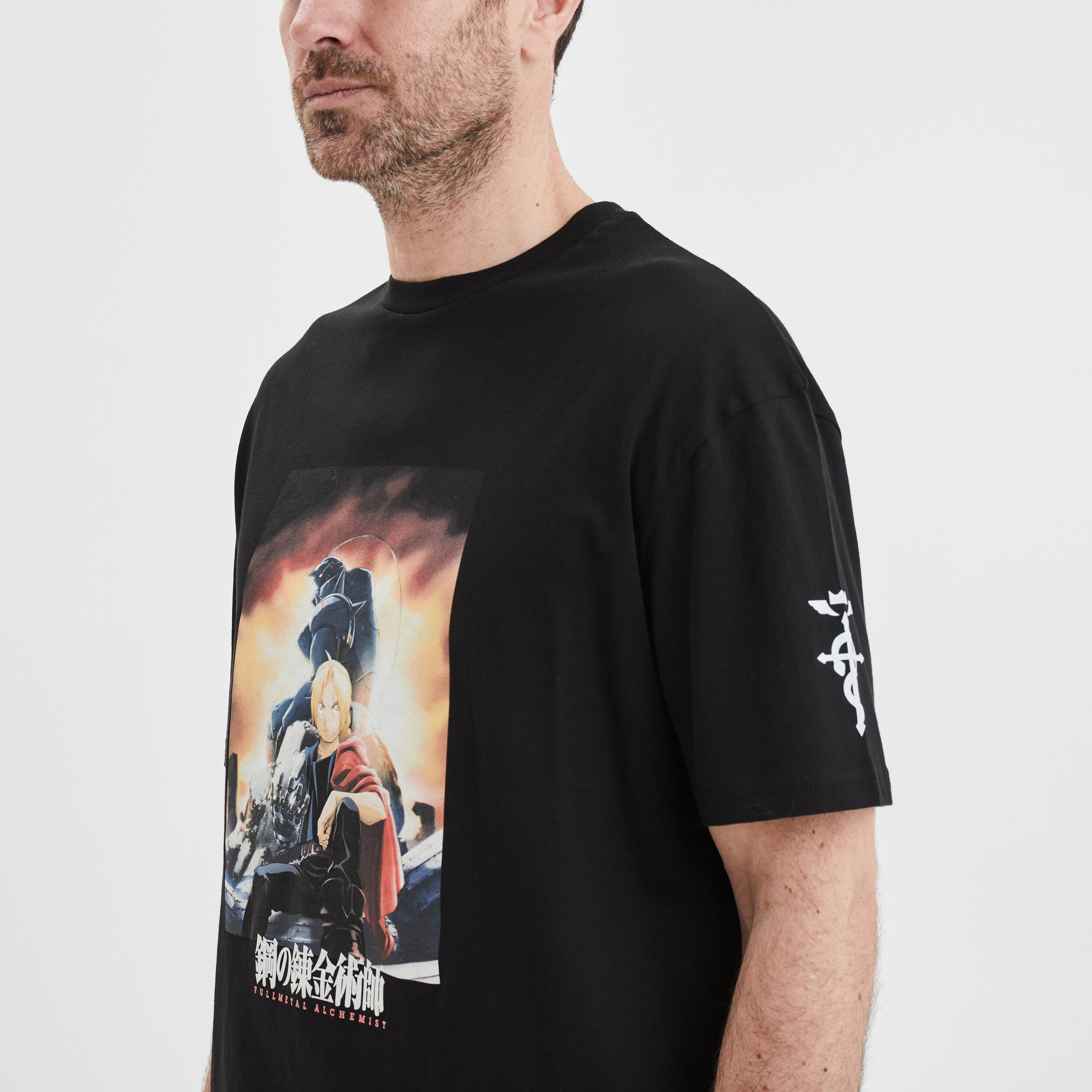 T-shirt col rond Fullmetal Alchemist noir homme | La Halle