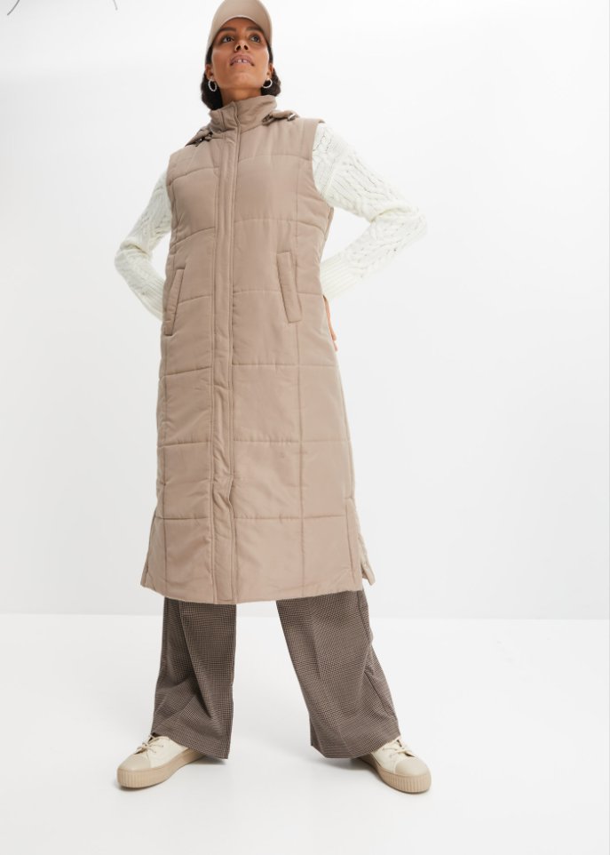 Wattierte Puffer-Weste aus recyceltem Polyester in Maxilänge