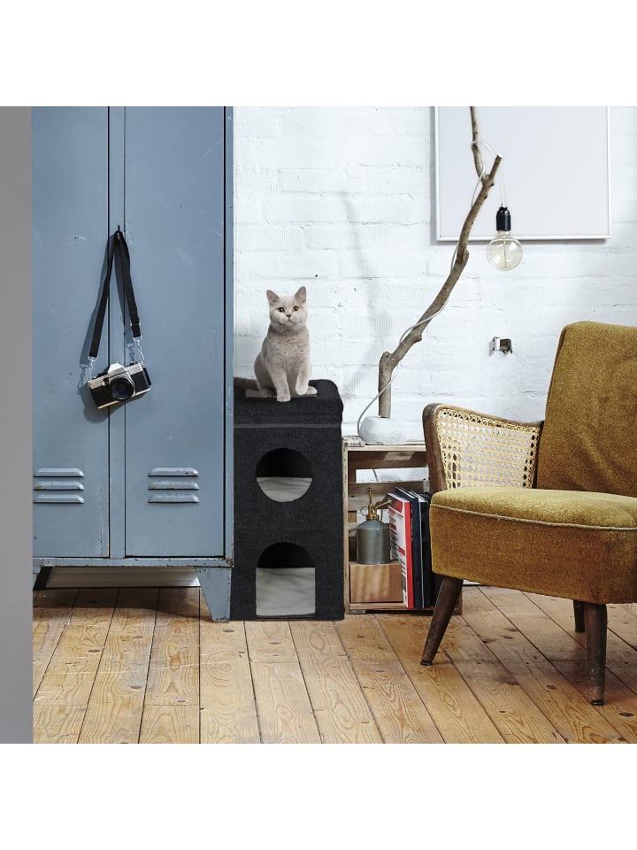 relaxdays Katzenhöhle in Schwarz - (B)40 x (H)76 x (T)40 cm günstig kaufen onesize