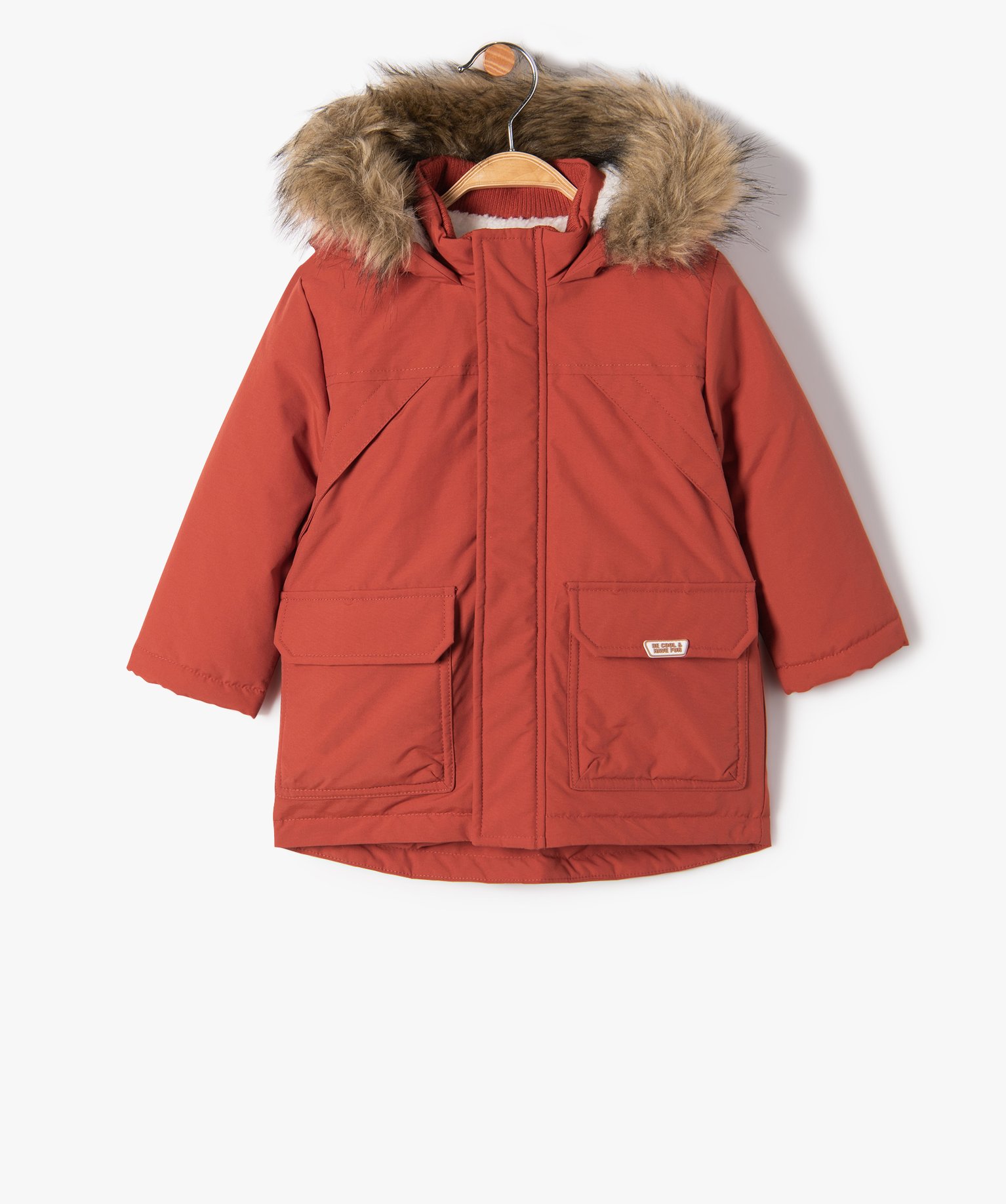 Parka bébé Garçon à capuche et doublure chaude rouge | GEMO