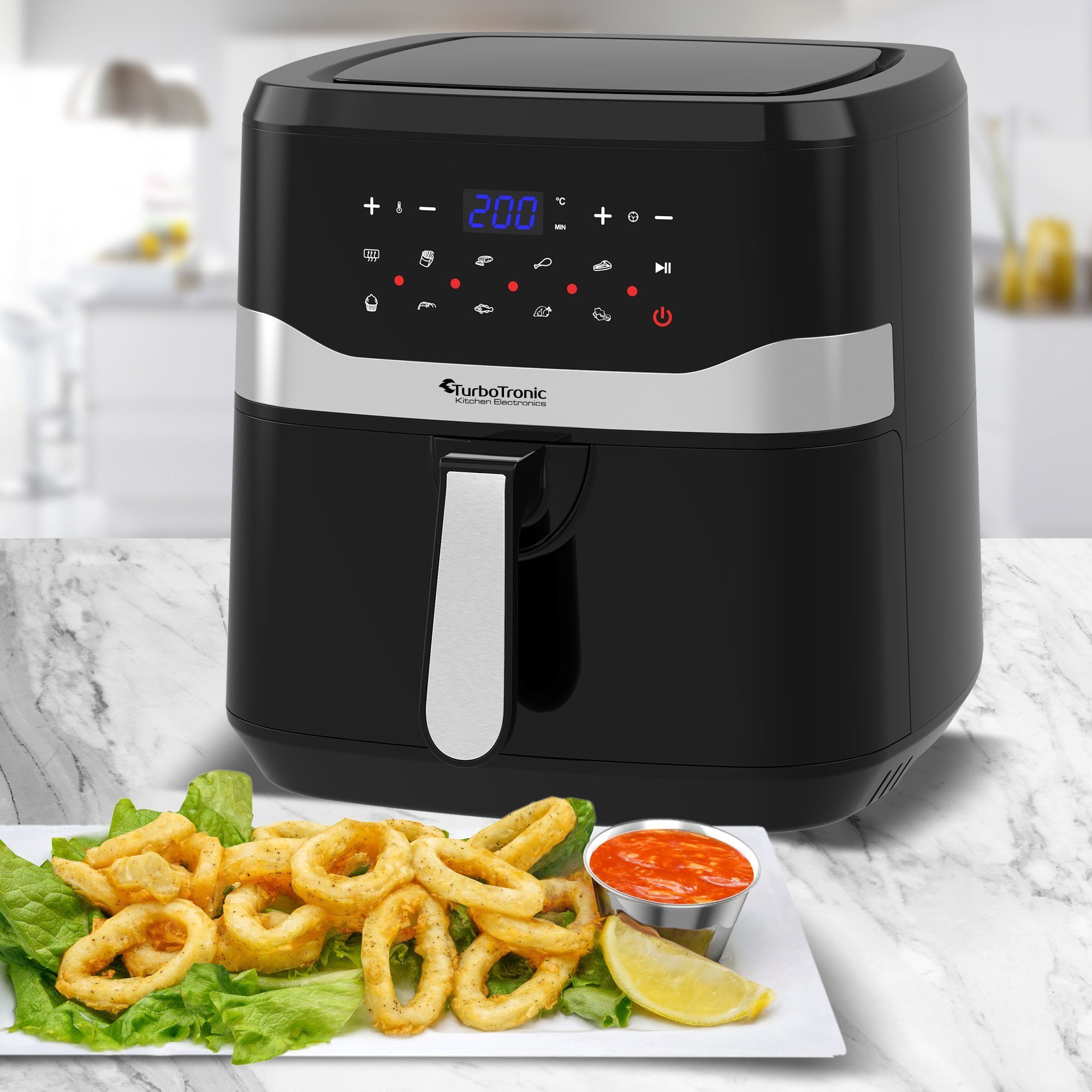 TurboTronic by Z-Line Heißluftfritteuse 7 Liter, 12 Programme, XXL Fritteuse Fettfrei ohne Öl, 50°C - 200°C, 1800 W, Power Camping Retro digital Airfryer AF7D