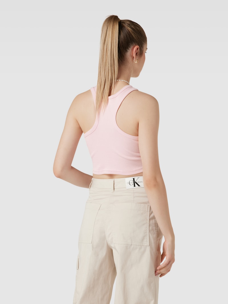 Crop Top mit Label-Stitching in pink