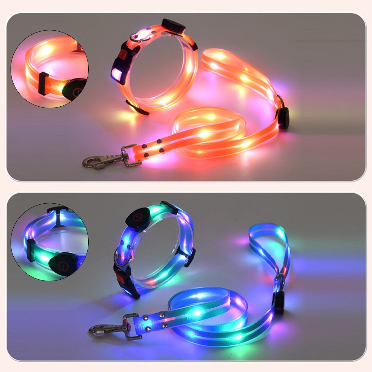 Welikera Führleine Halsband,Led-Leine, USB stark und verschleißfest Wasserdicht
