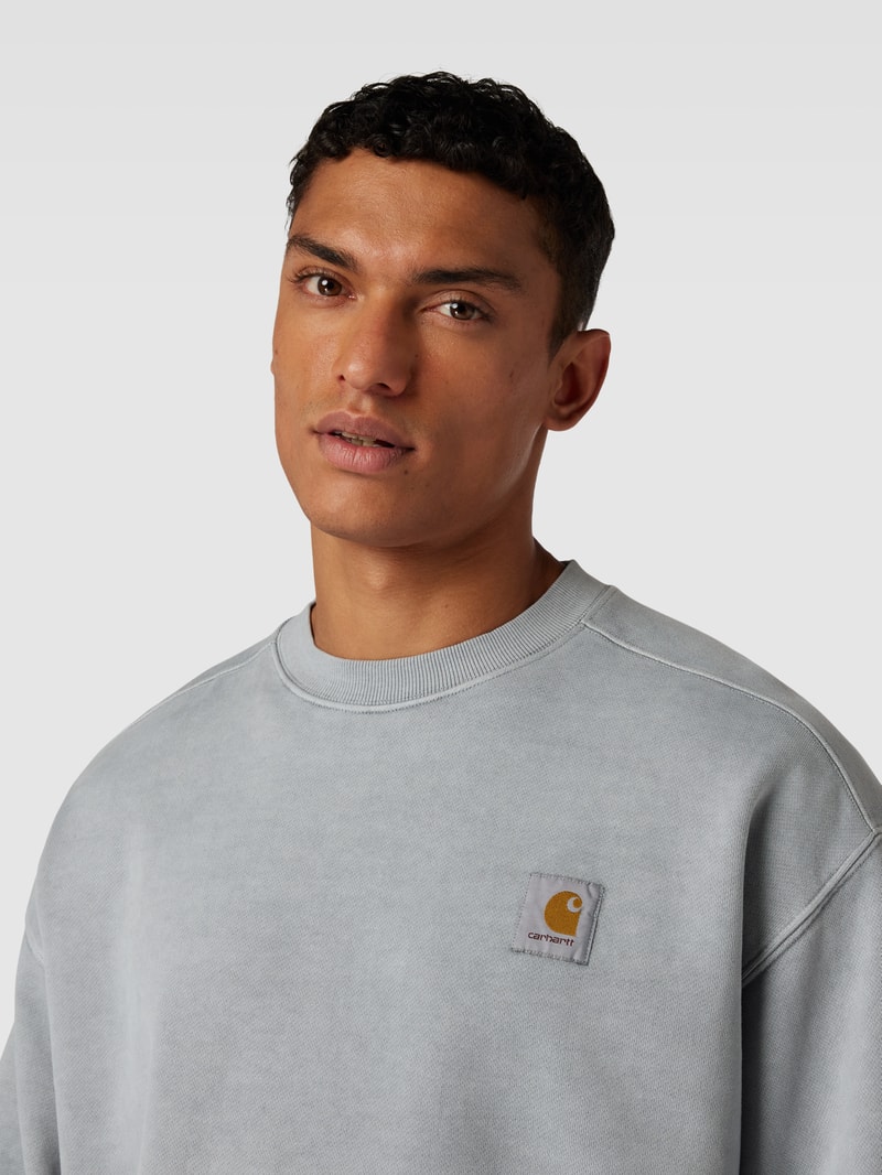 Sweatshirt mit Label-Patch Modell 'VISTA' in eisblau meliert
