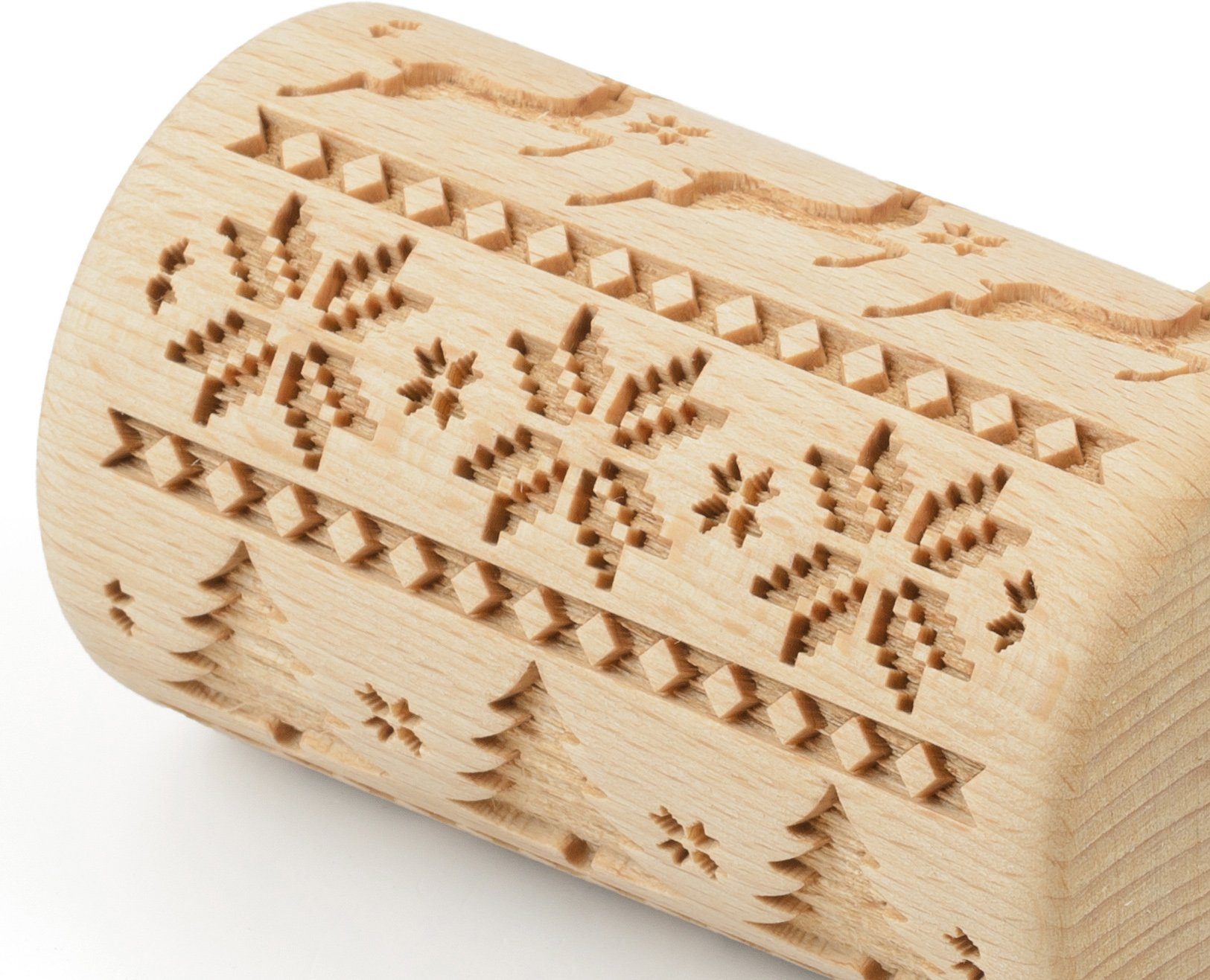 folkroll Teigroller 3D-Motiv-Teigrolle Buchenholz, Skandinavien Weihnacht
