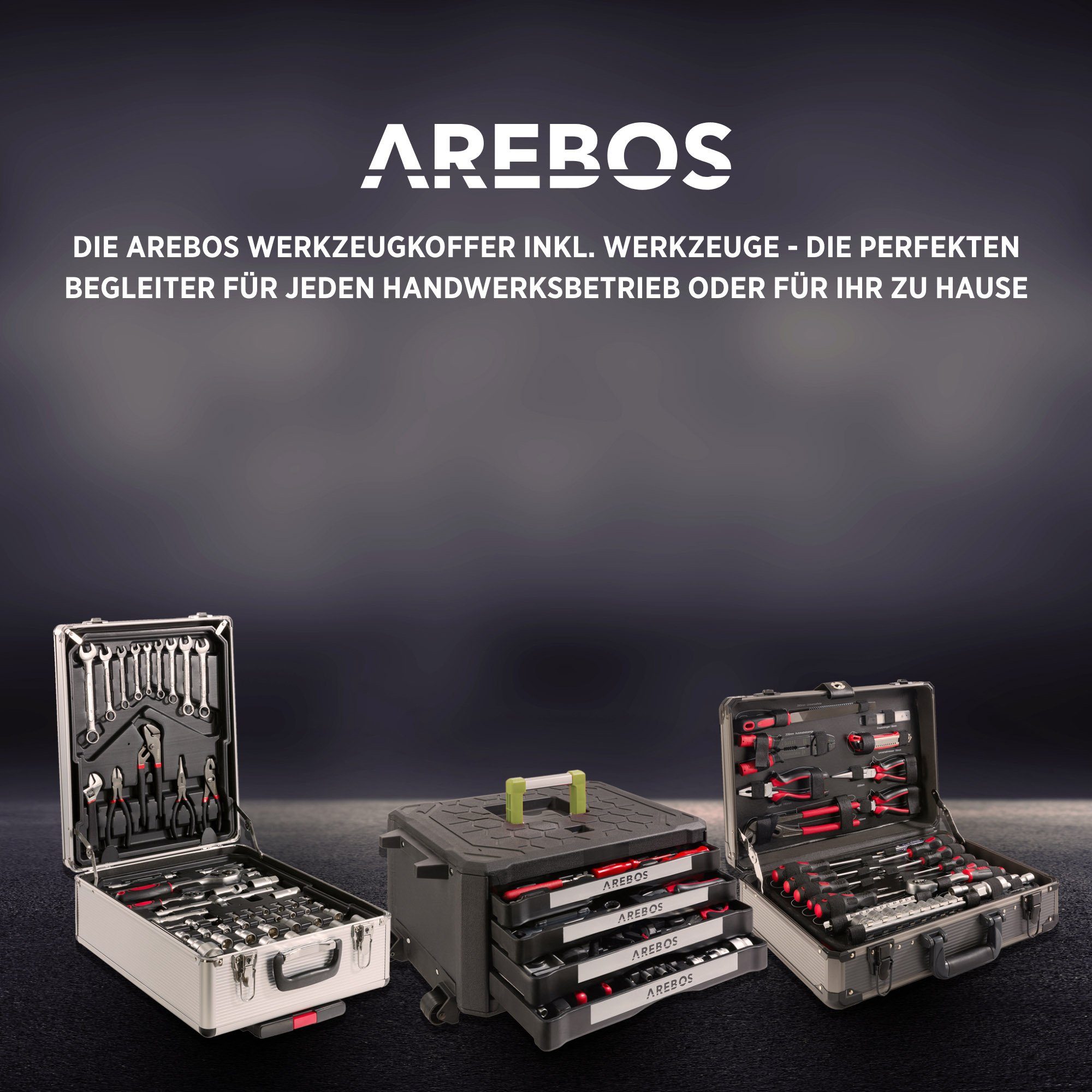 Arebos Werkzeugkoffer Werkzeug-Set, Werkzeugkasten 1200 Teile Chrom Vanadium Stahl (Set)