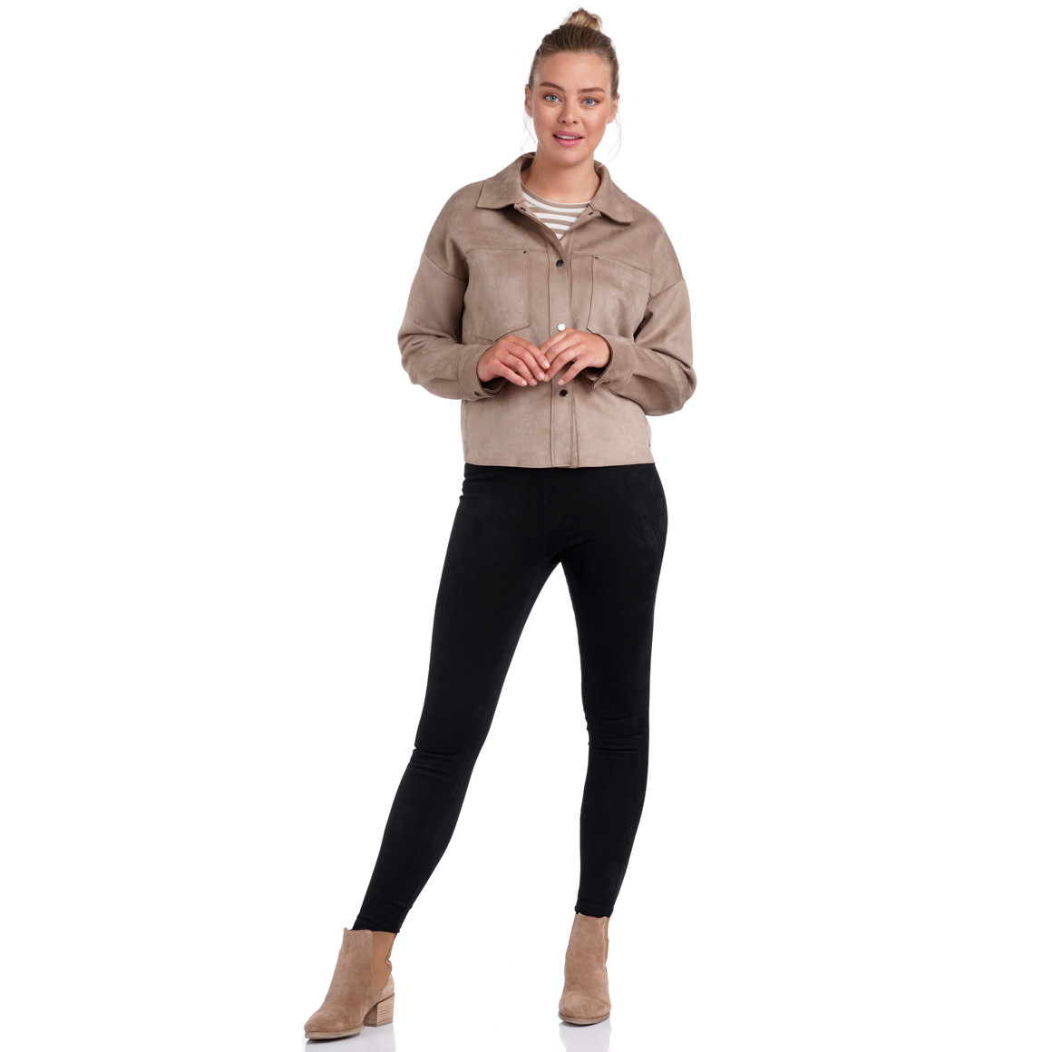 Damen Velours-Bluse mit Druckknopfleiste