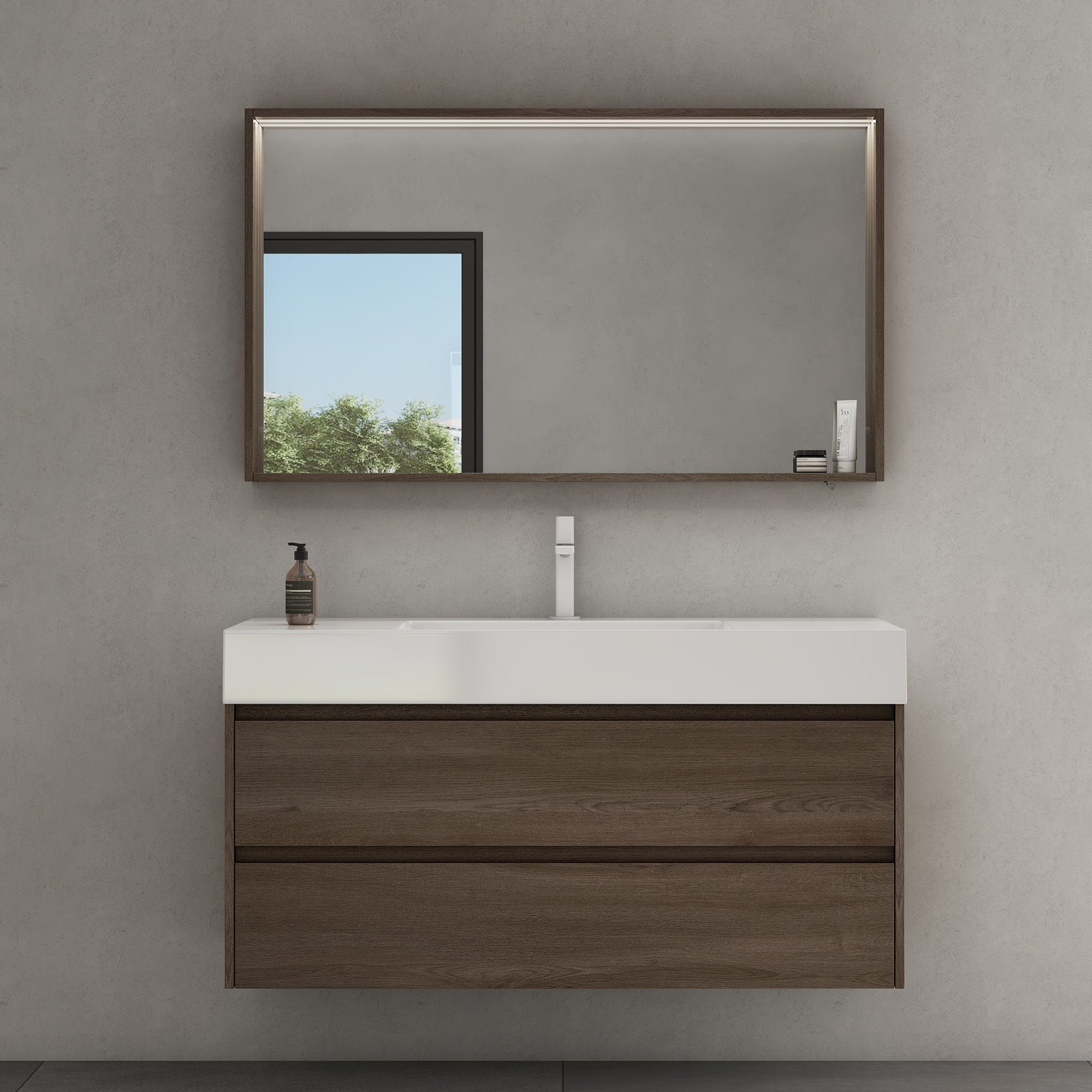 doporro Badmöbel-Set Design 120x48x63cm Badmöbel-Set Deep Waschplatz Wandmontage, Wasser abweisend, großer Stauraum