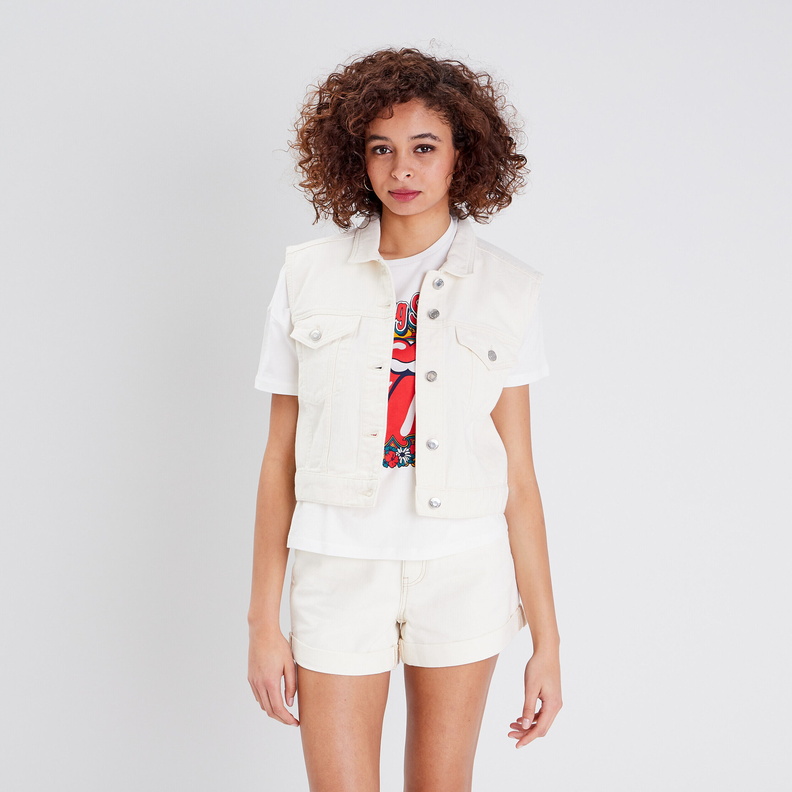 Veste droite en jean ecru femme | Cache Cache