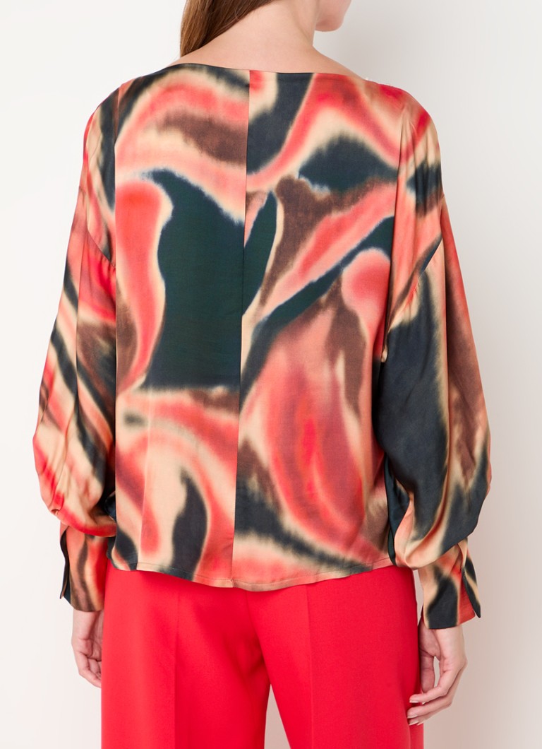 Summum Satin top with tie-dye design and boat neckline