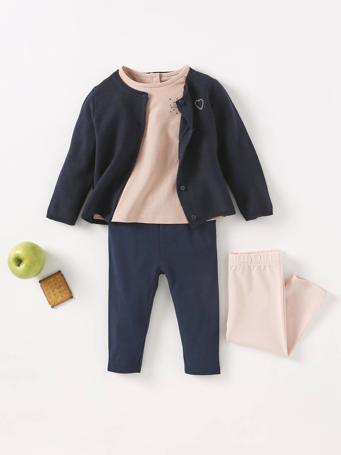 Lot de 2 leggings longs bébé fille BASICS gris chiné