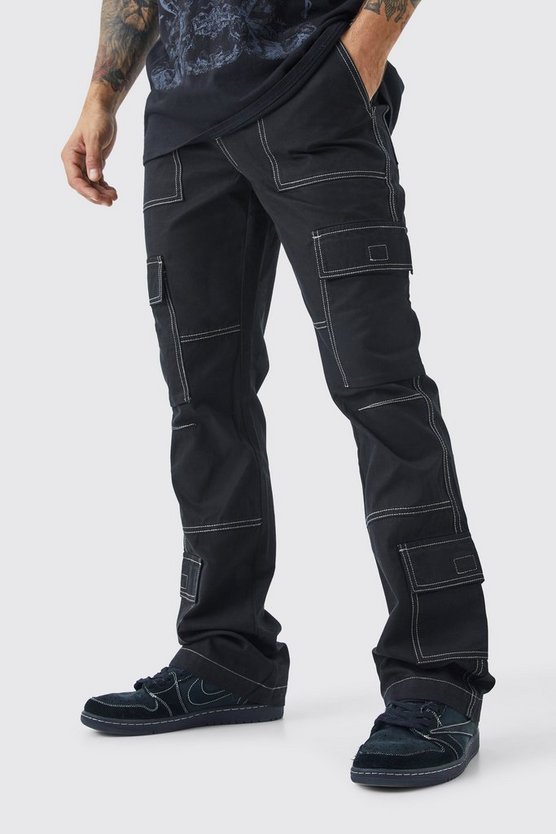 Slim-Fit Cargo-Schlaghose mit Kontrast-Naht