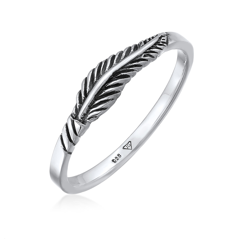 Elli Elli Bague Femmes Plumes Tendance Boho Festival en Argent Sterling 925 plaqué Or Bague