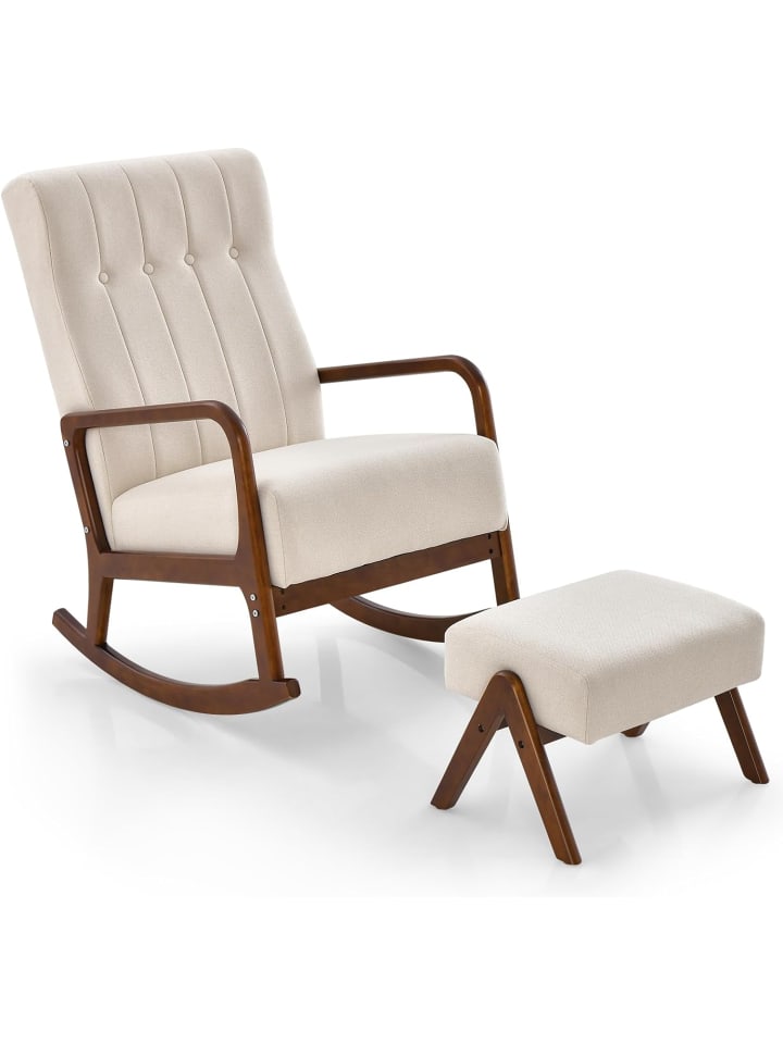 COSTWAY Schaukelstuhl mit Hocker in Beige günstig kaufen onesize