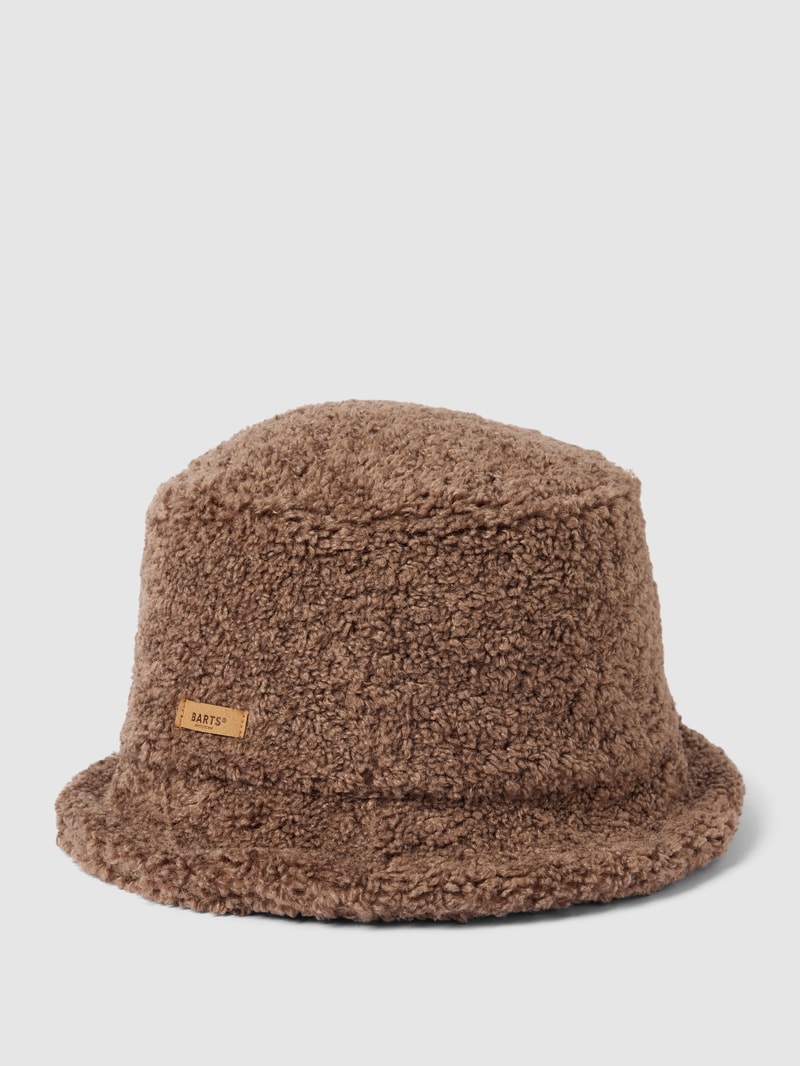 Bucket Hat mit Teddyfell in mittelbraun meliert