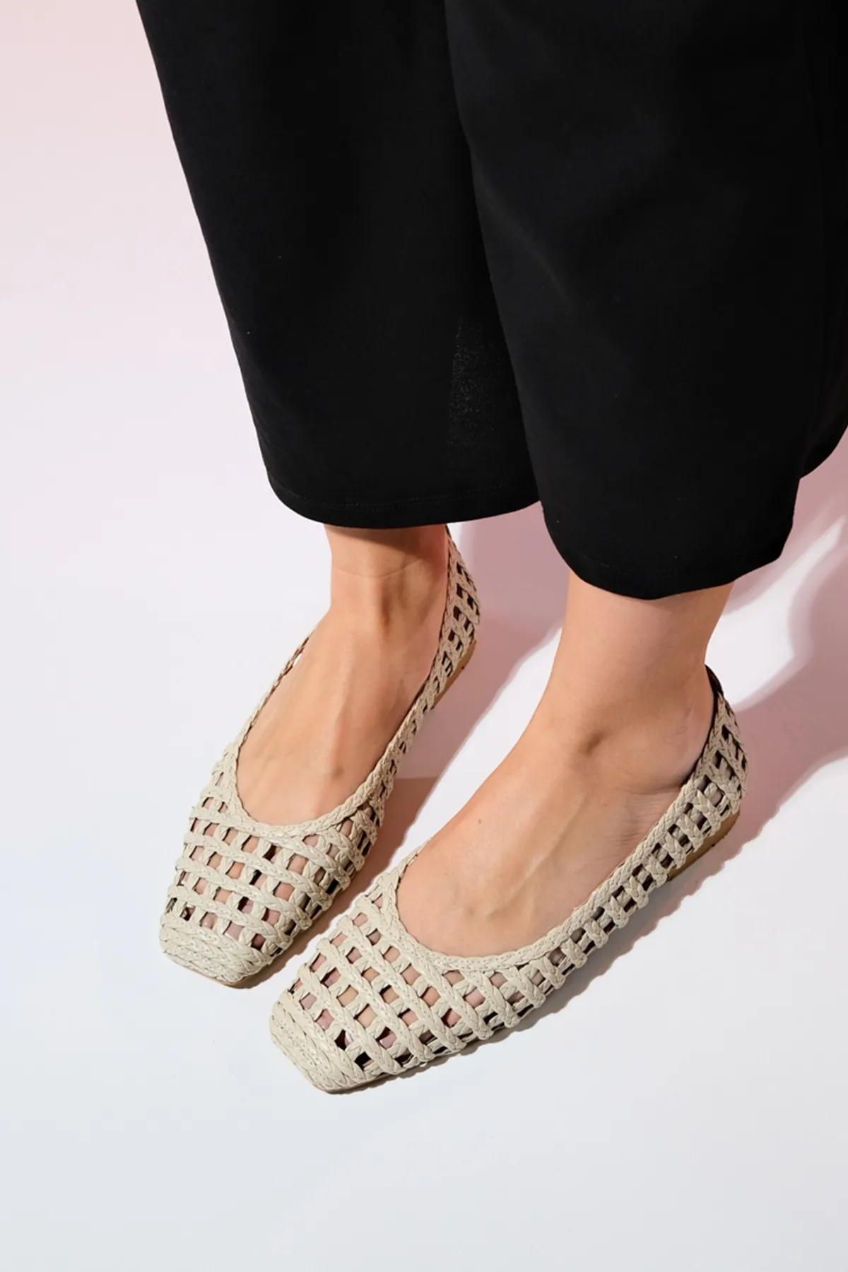 LuviShoes  ARCOLA Beige gestrickte gemusterte Damen-Ballettschuhe