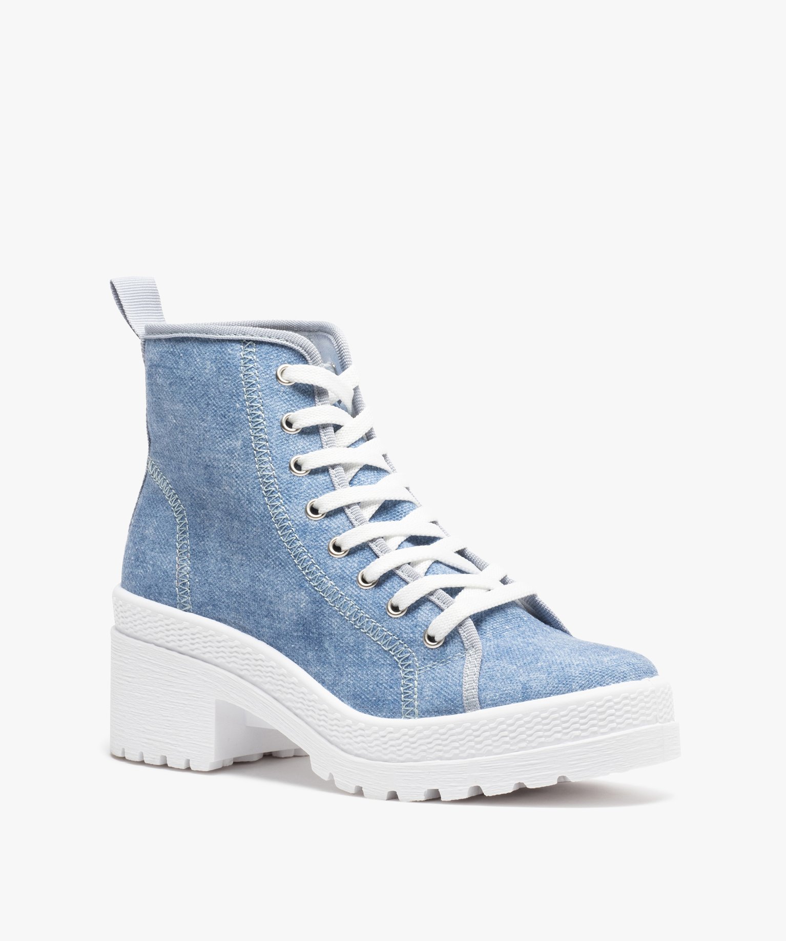 Tennis femme mid-cut en toile unie à talon et semelle crantée bleu | GEMO