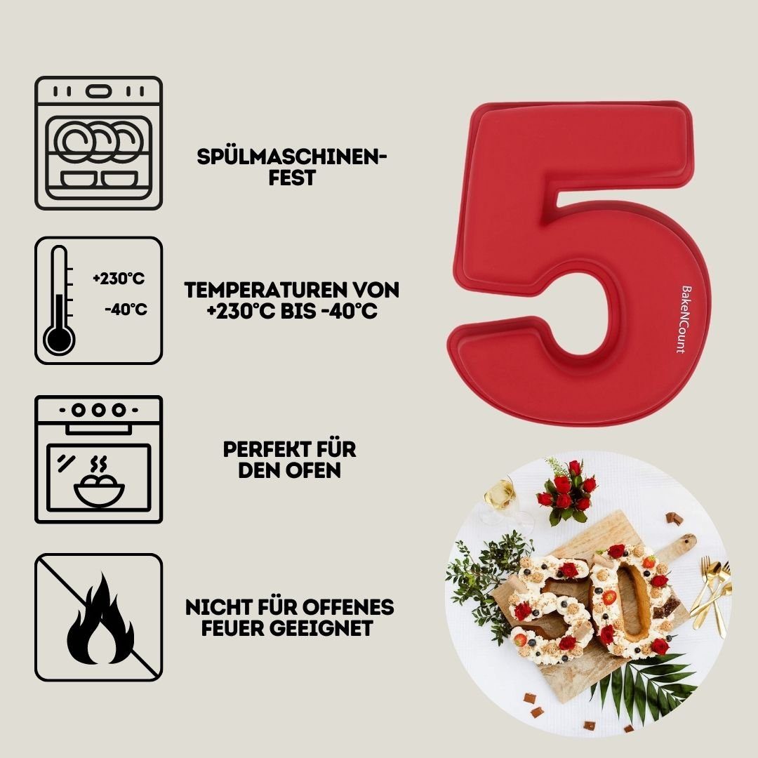 BakeNCount Backform BakeNCount Kuchen Backformen-Set Zahlen, extra Groß, aus Silikon