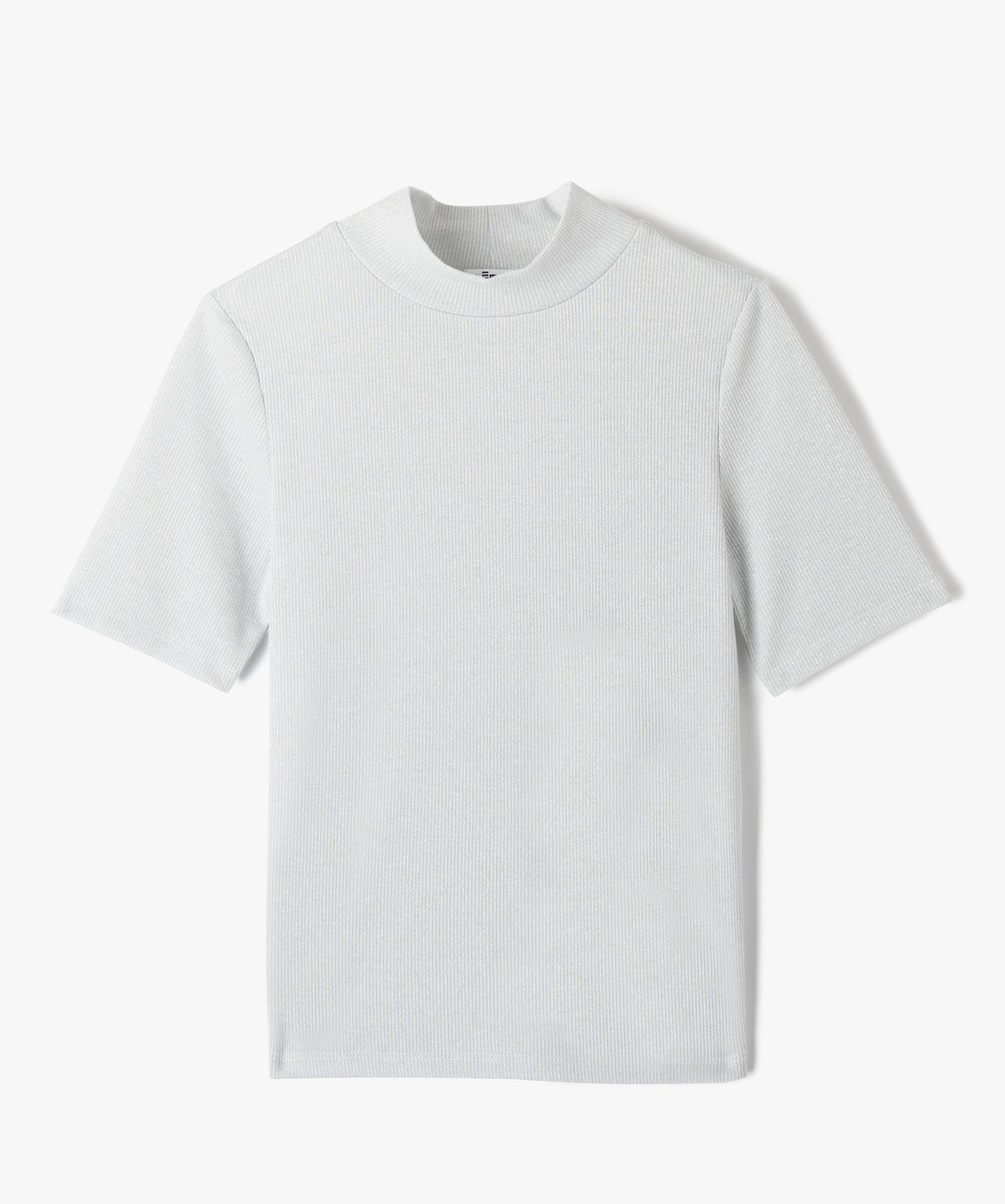 Tee-shirt fille à manches courtes et col montant à paillettes argent | GEMO
