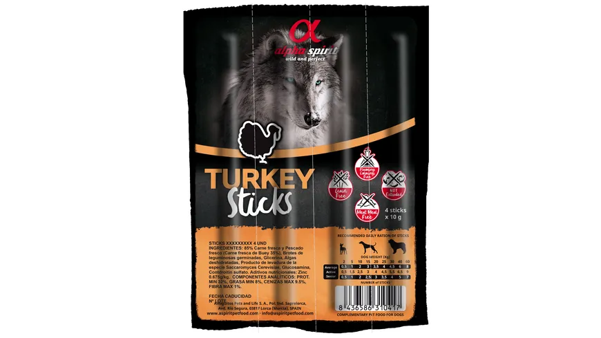 alpha spirit Dog Hundesnack Sticks Truthahn 4er-Blister 36 g