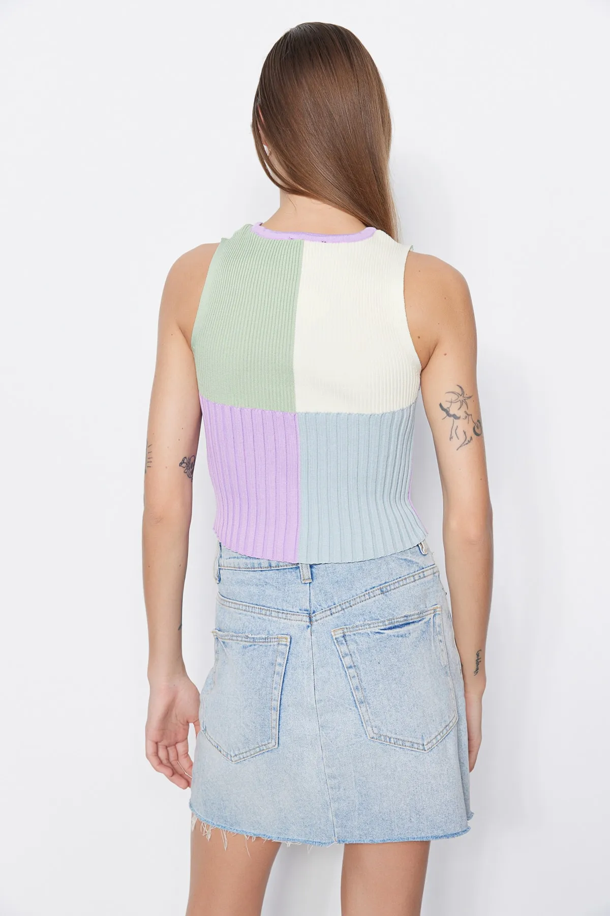 Trendyol Collection  Lilac Crop Color Blocked Strickbluse TWOSS22BZ1003
