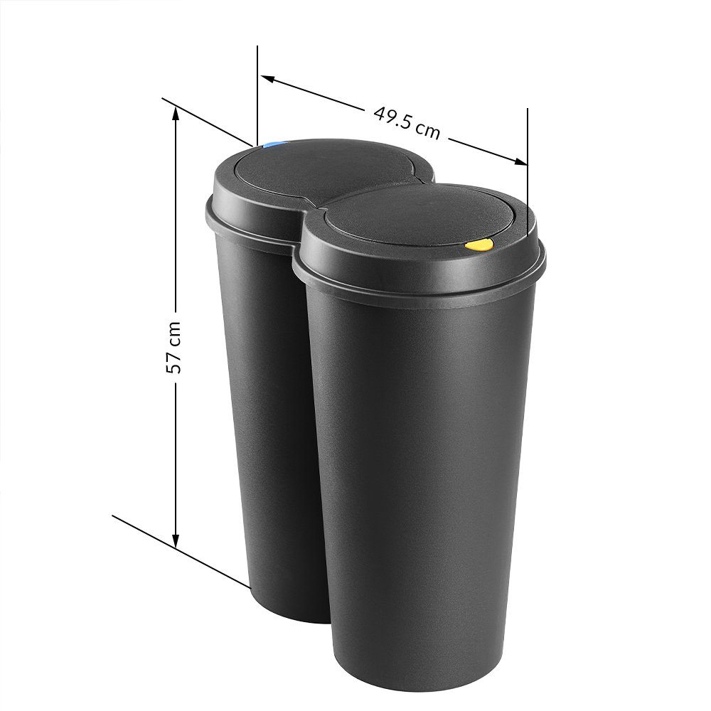 Deuba Mülleimer Duo Bin, 50 L 2fach Trennsystem 2x25 L Küche Abfalleimer Müllbehälter
