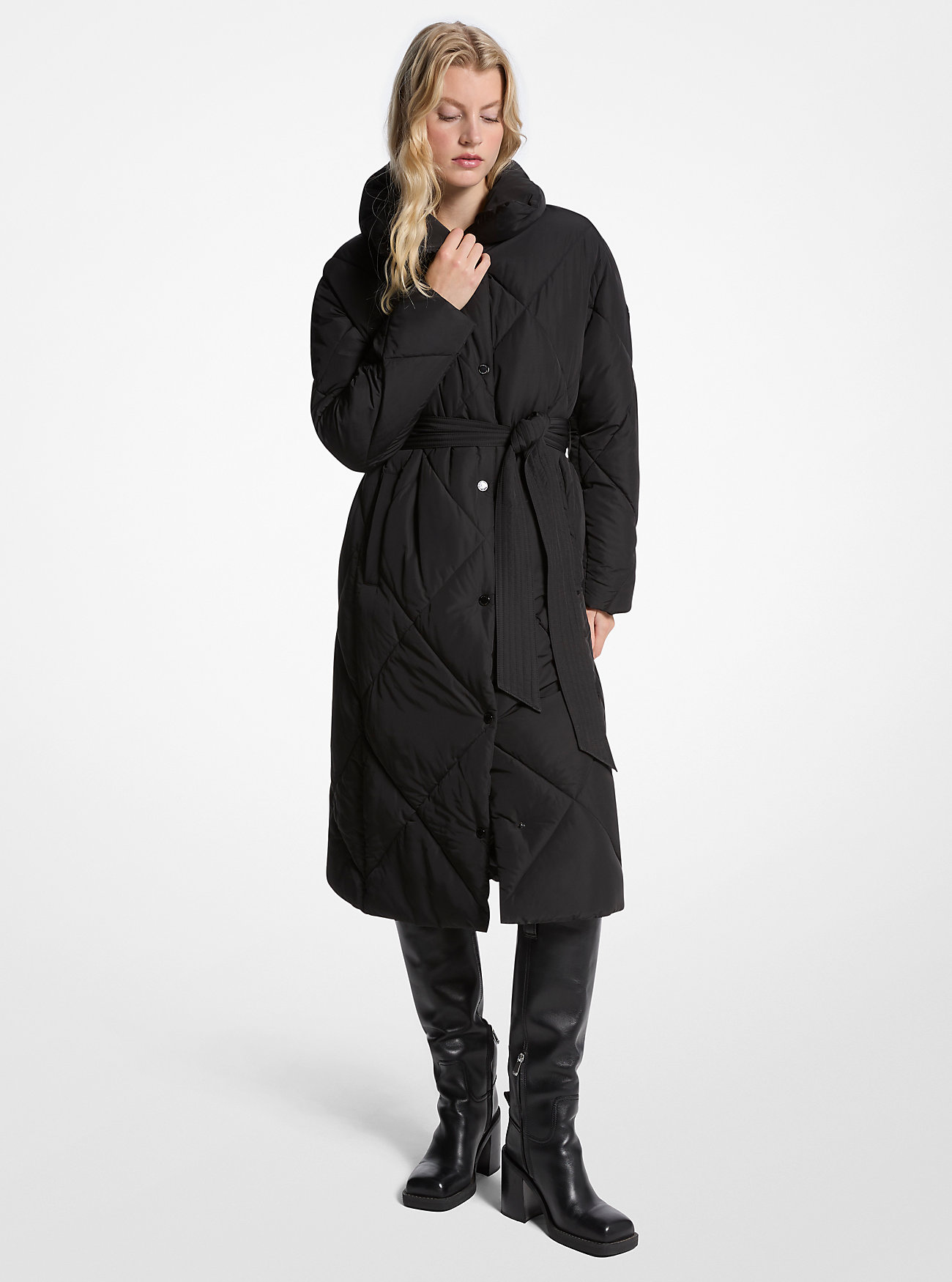 Diamond Quilted Puffer Coat - BLACK