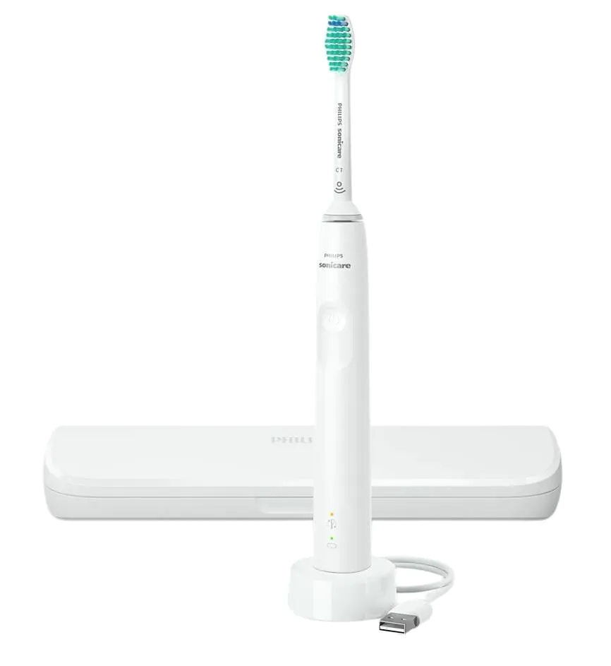 „Philips Sonicare“ dantų šepetėlis + kelioninis dėklas, 3100 serija, baltas Hx3673/13