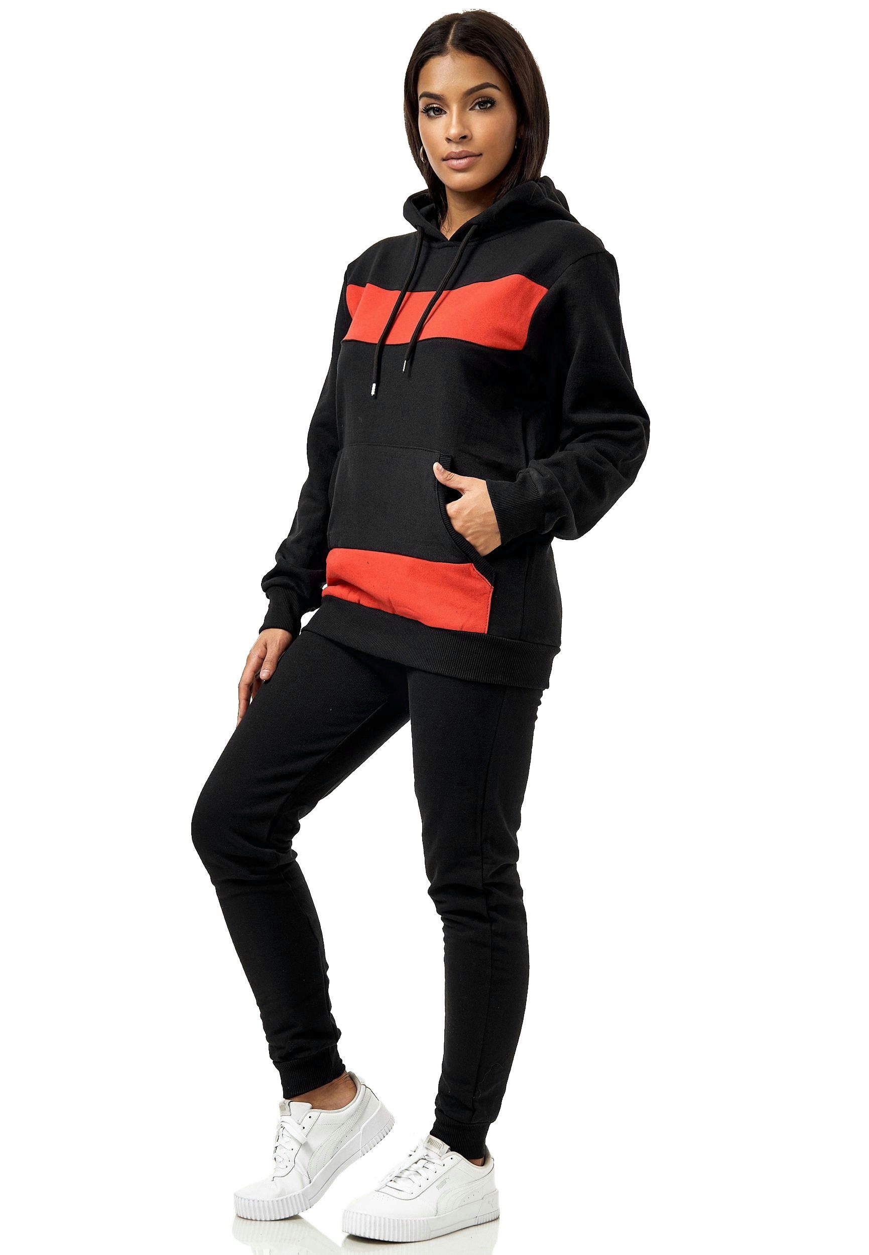 L.gonline Freizeitanzug Damen Jogginganzug, mit Kapuze und Bündchen, Trainingsjacke und (Packung, 2-tlg), Fitness Freizeit Casual