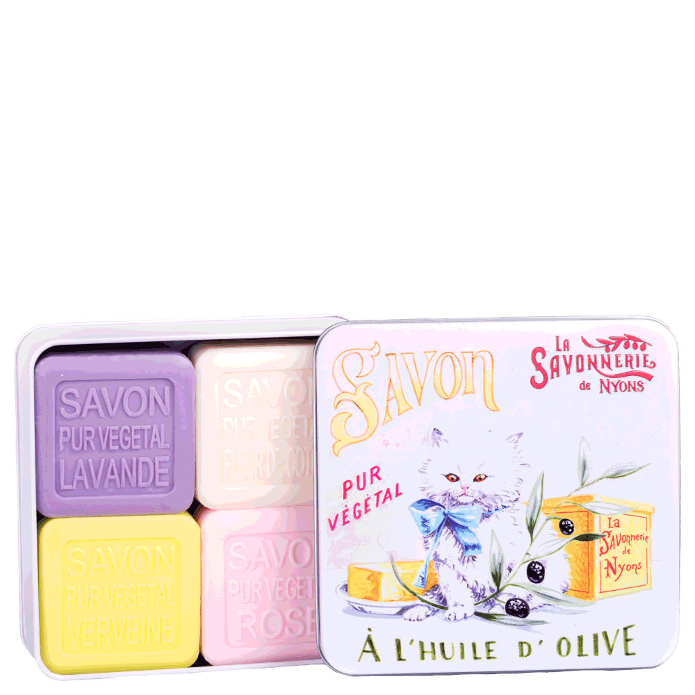 La savonnerie de nyons Coffret de 4 Savons (Lavande, Verveine,Fleur de Coton, Rose) Chat Persan Savon
