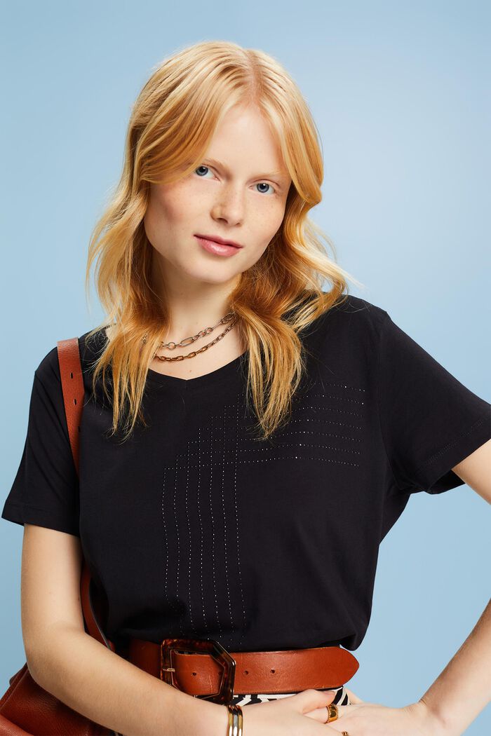 Jersey-T-Shirt mit Strass-Detail