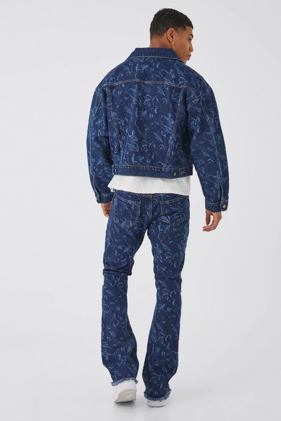 Kastige Jeansjacke mit Reißverschluss und Laser-Print