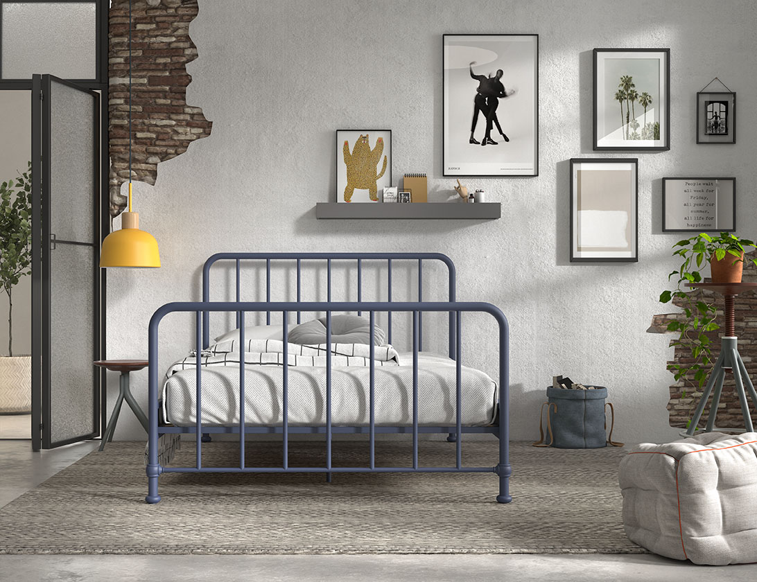 VIPACK Jugendbett BRONXX mit Liegefläche 140 xx 200 cm, Ausf. Metall Denim Blau matt