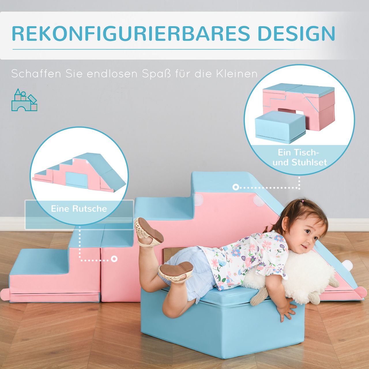 HOMCOM Bausteinset 2er-Set Bausteine rekonfigurierbares Design Rosa Blau