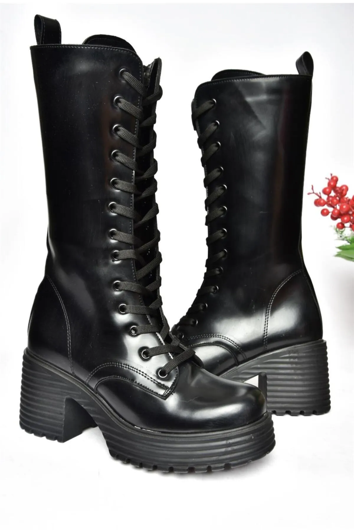 Fox Shoes  R996021035 Damenstiefel aus schwarzem Leder mit dickem Absatz