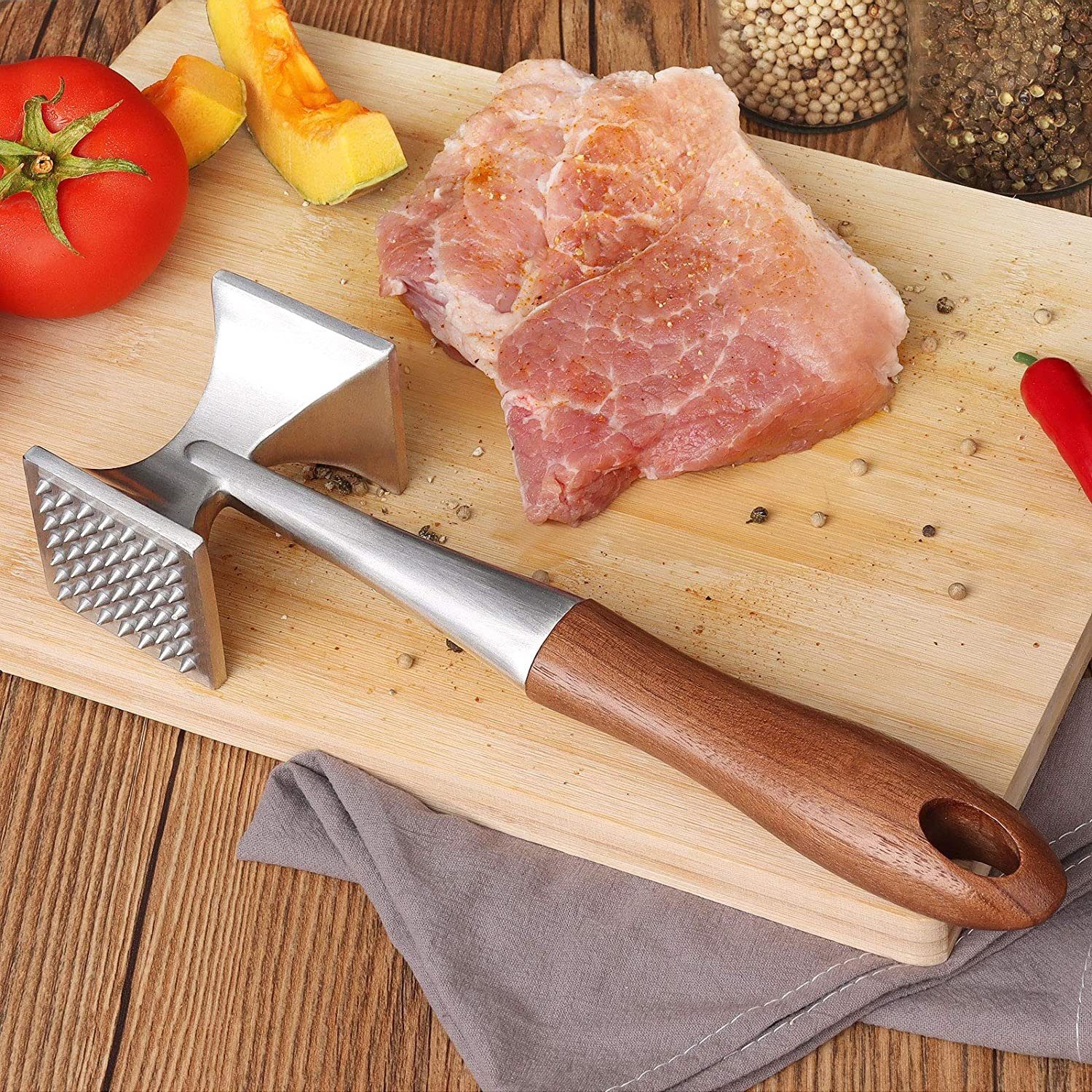 Mutoy Fleischklopfer Fleischklopfer,Doppelseitiger fleischklopfer aus Edelstahl, Edelstahl Steak Mallet,Fleischhammer,Hammer zum Klopfen von Fleisch