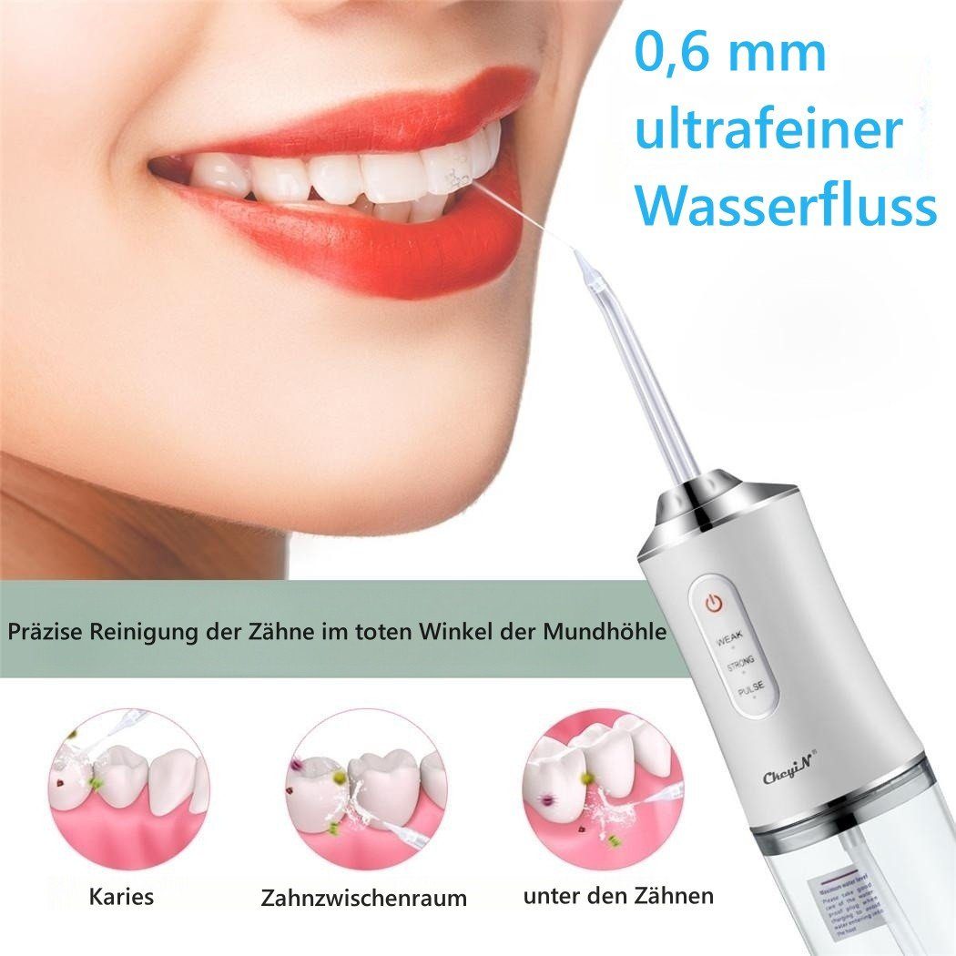 CkeyiN Munddusche Elektrische Munddusche mit kieferorthopädischer Düse, Aufsätze: 4 St., 3 Intensitätsstufen