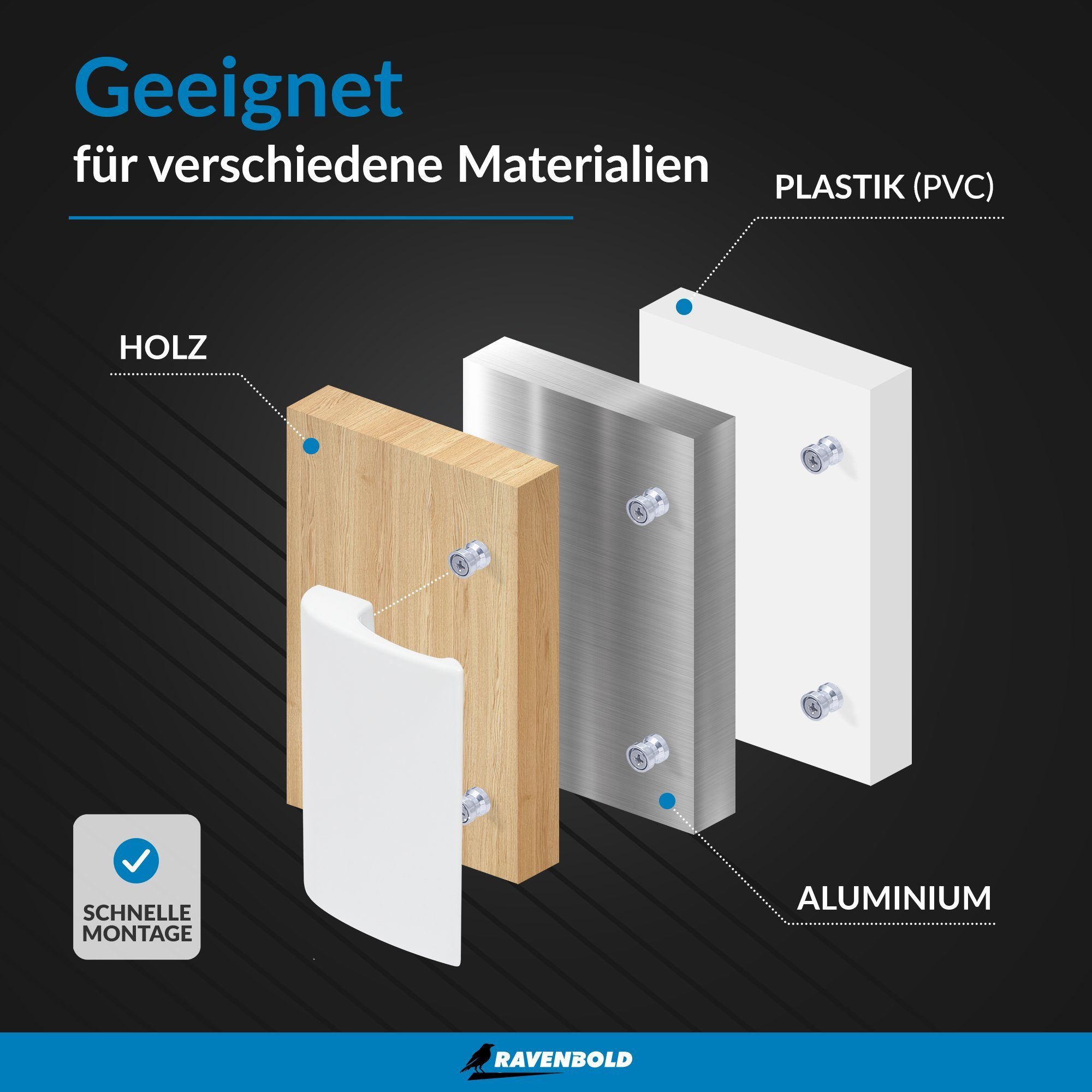 RAVENBOLD Türgriff Balkontürgriff für Außen - Terassentür Griff - Ziehgriff Balkontür Alu, Aluminium