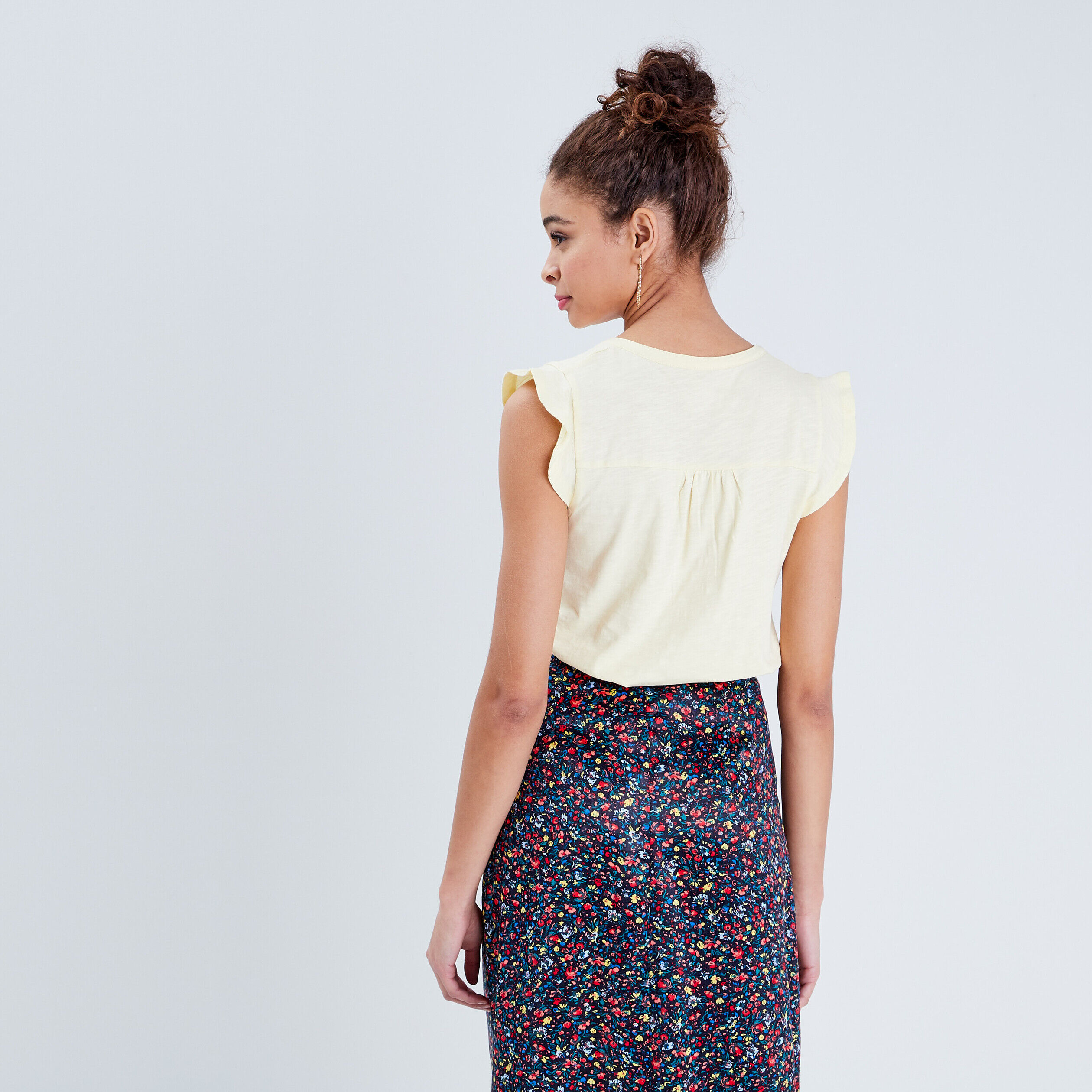 T-shirt manches courtes jaune clair femme | Cache Cache