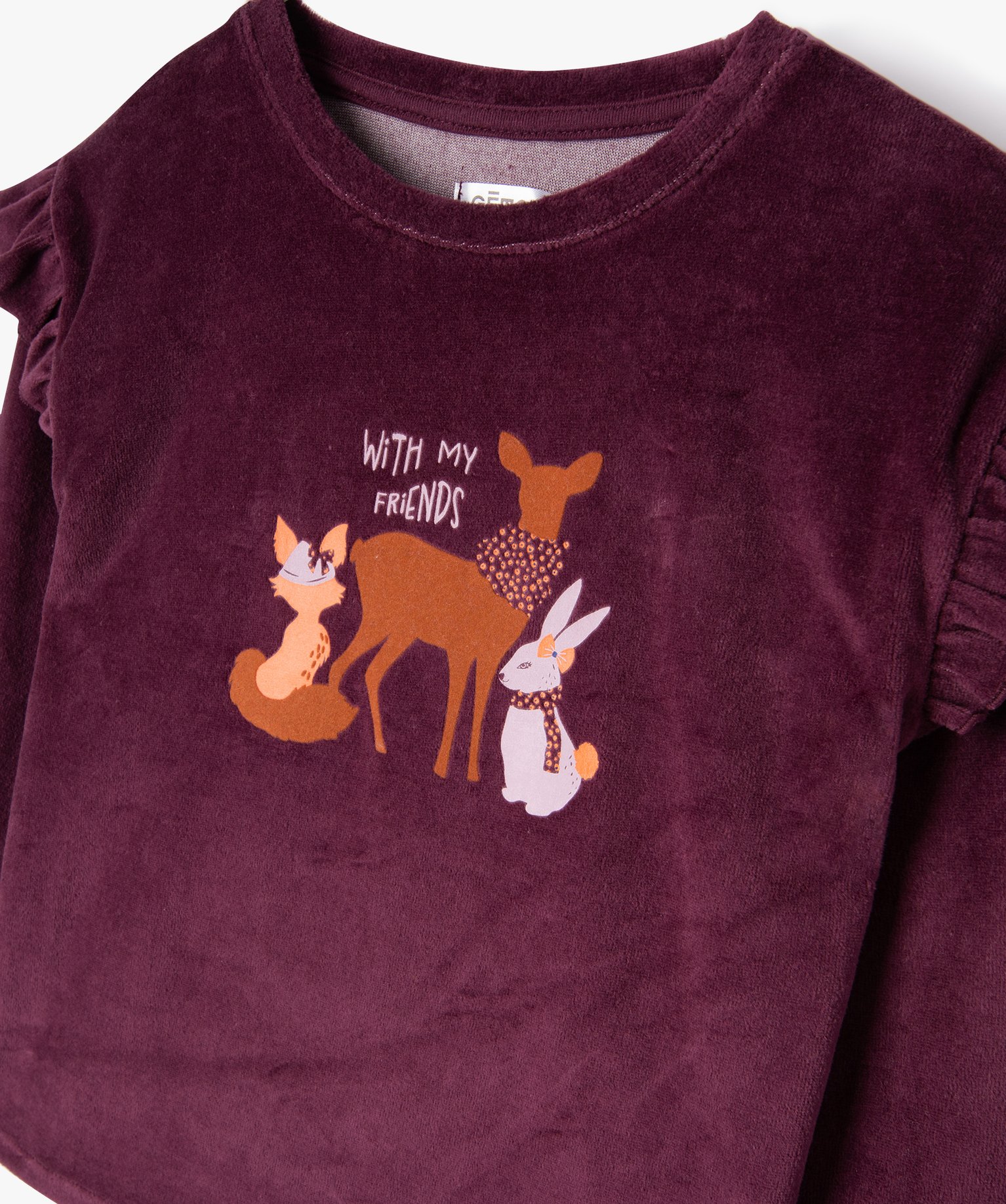 Pyjama en velours à motifs animaux fille violet fonce | GEMO