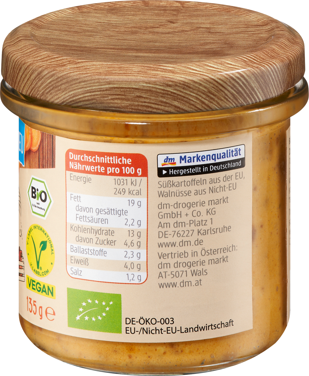 Gemüseaufstrich Süßkartoffel Walnuss, 135 g