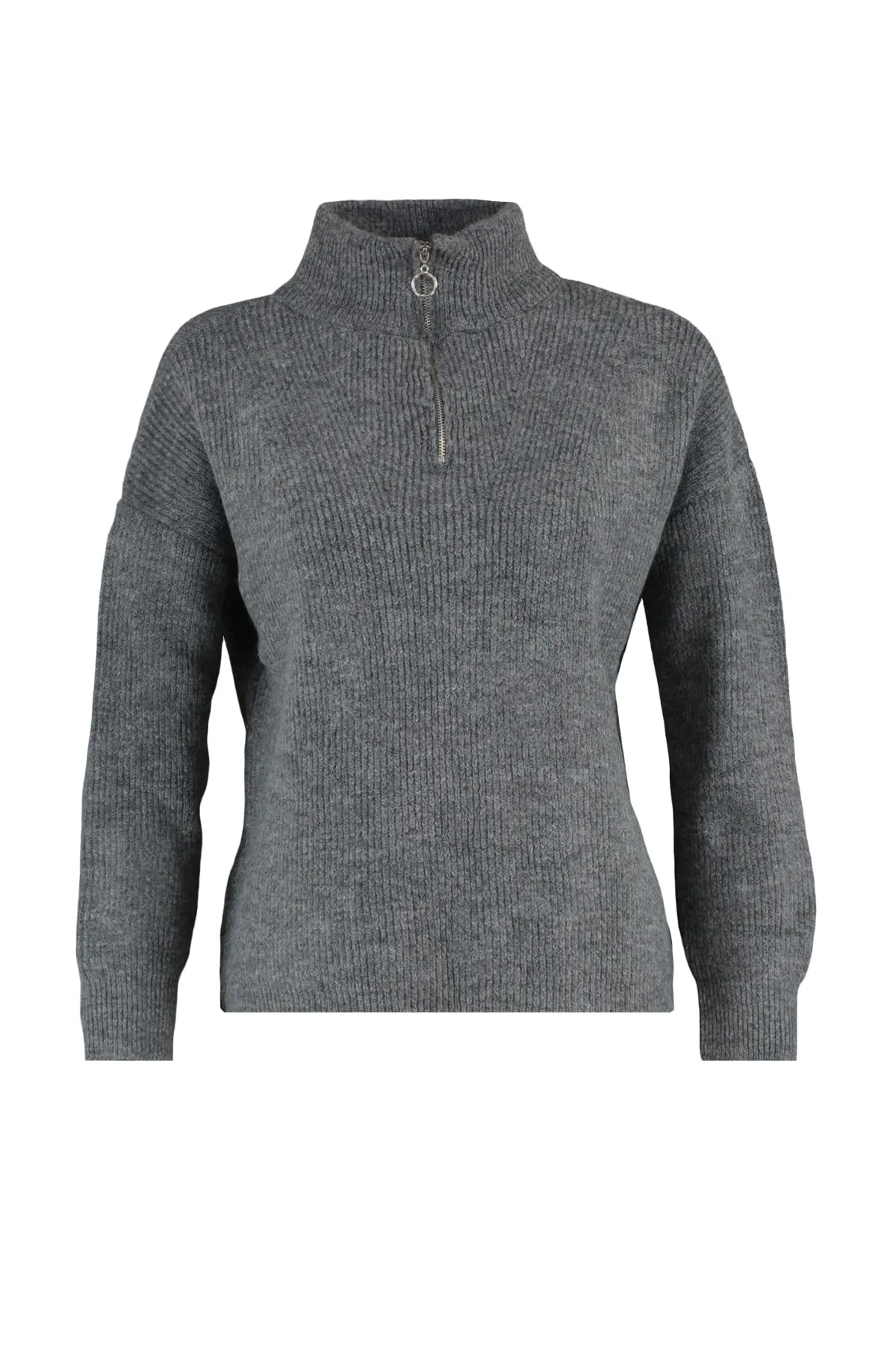 Trendyol Collection  Anthrazitfarbener Strickpullover mit weicher Struktur und Reißverschluss TWOAW20XS0009
