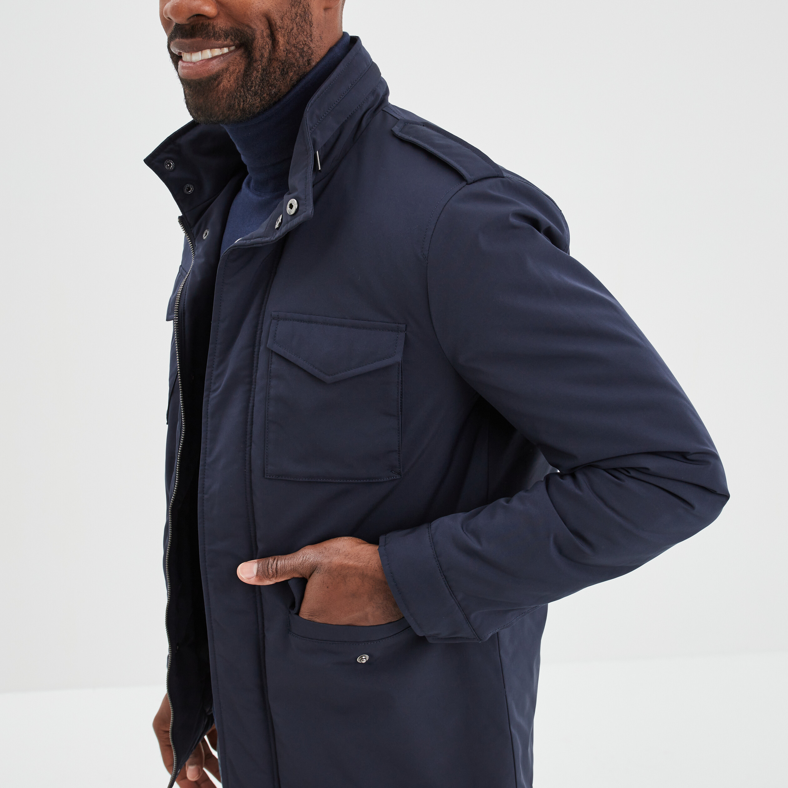 Veste saharienne poches à rabats bleu foncé homme | La Halle
