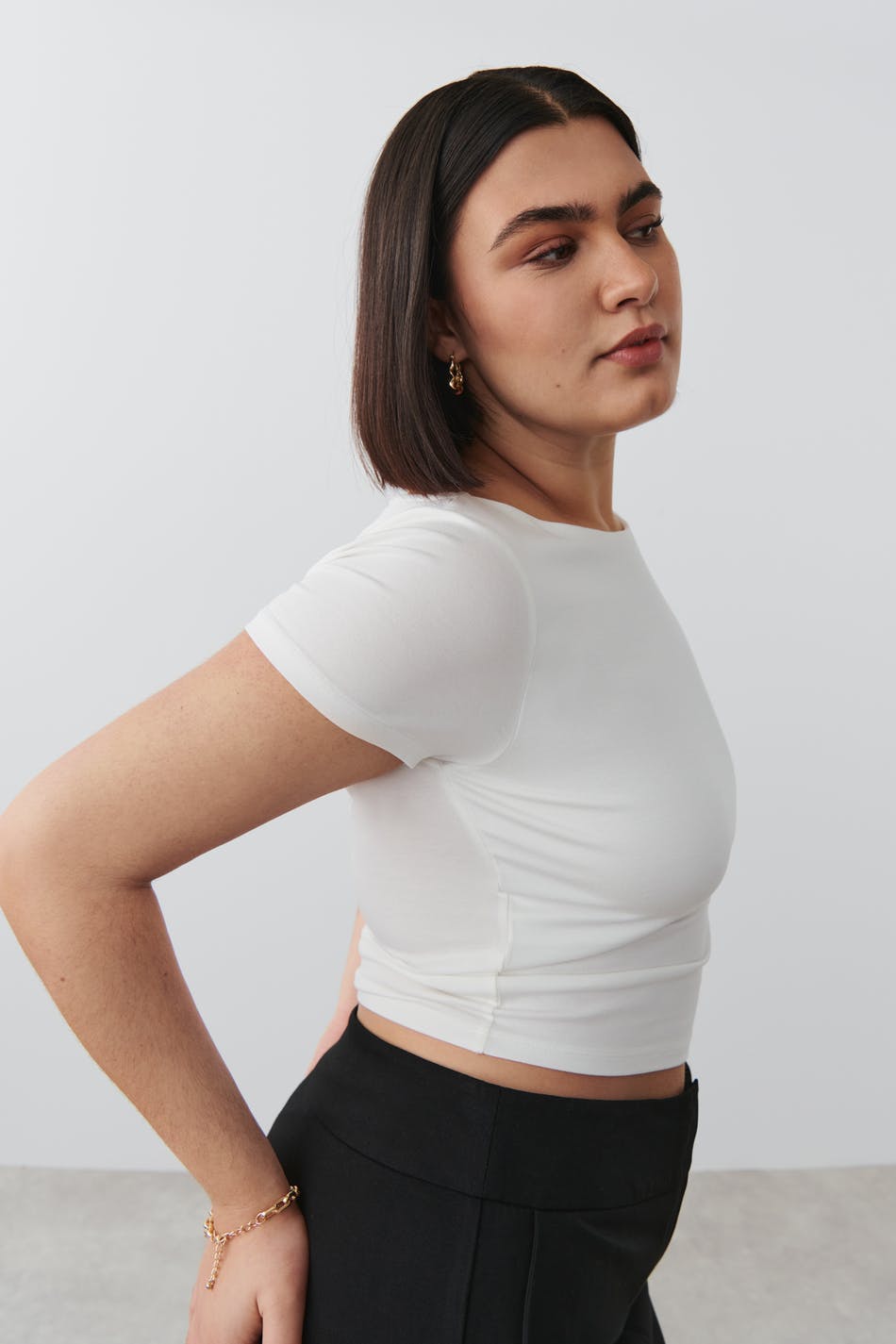 Soft touch cropped boatneck top