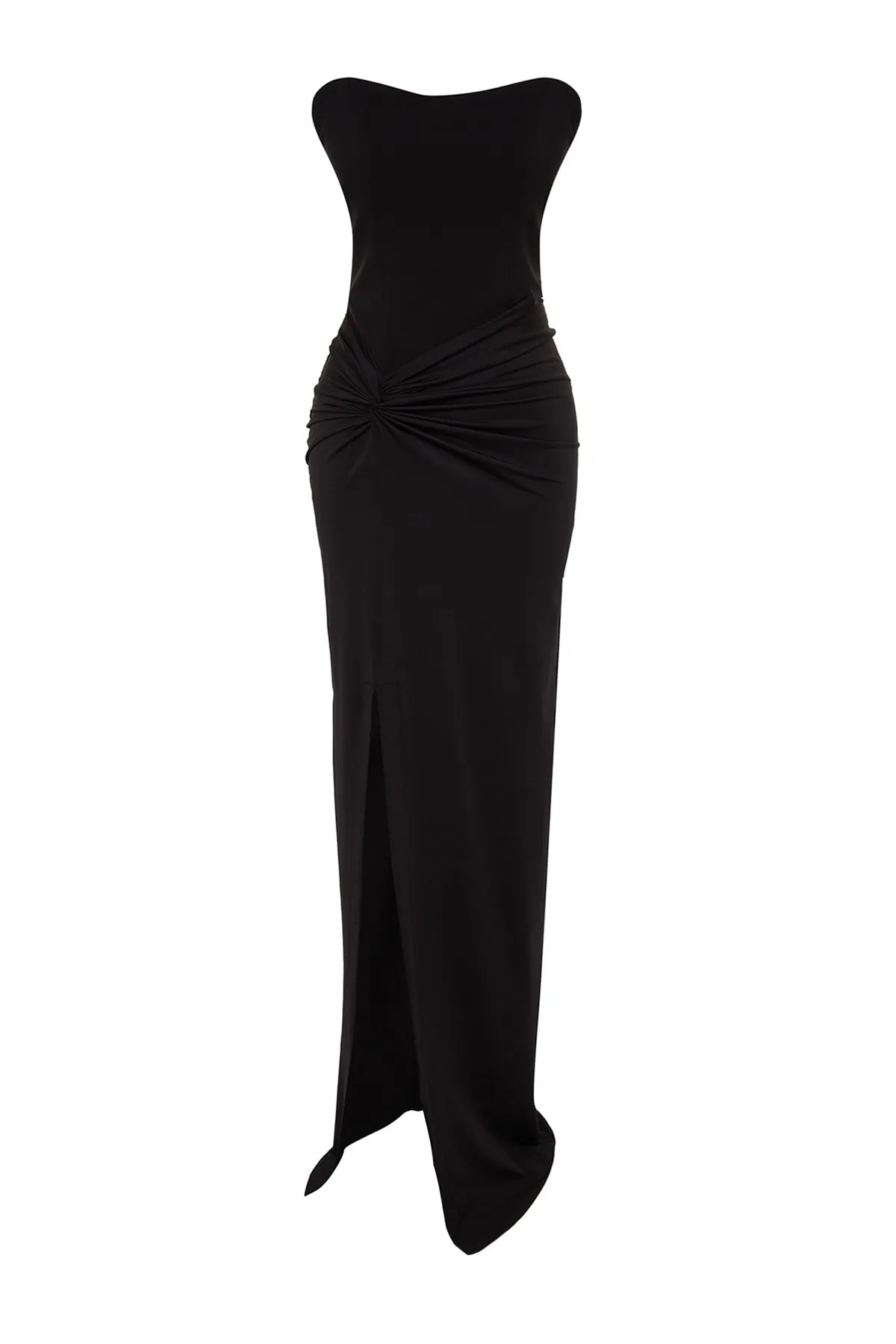Trendyol Collection  Schwarzes, gefüttertes, gestricktes, langes Abendkleid mit Korsettdetail TPRSS23AE00167